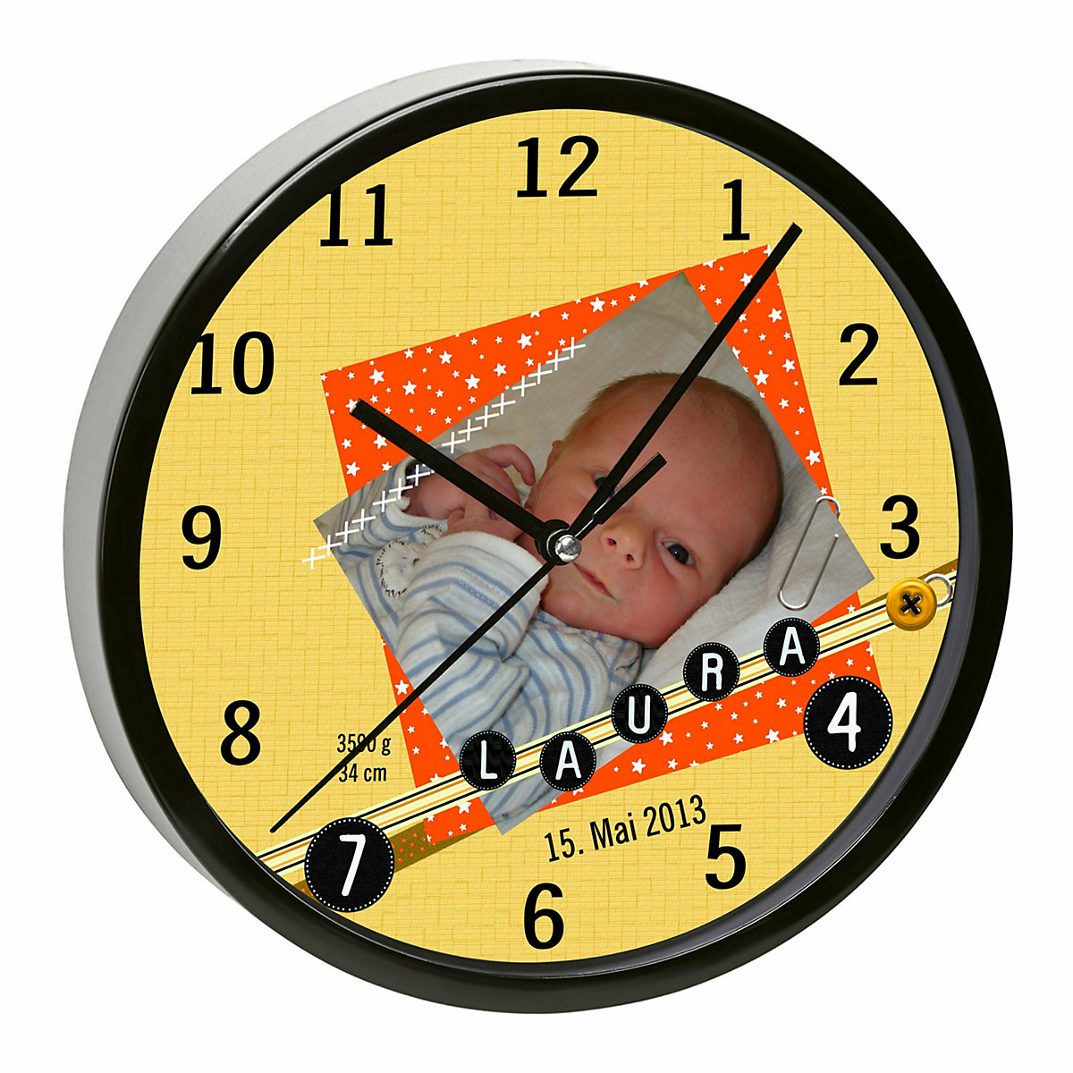 Kinder Wanduhr personalisiert mit Name Scrapbooking orange