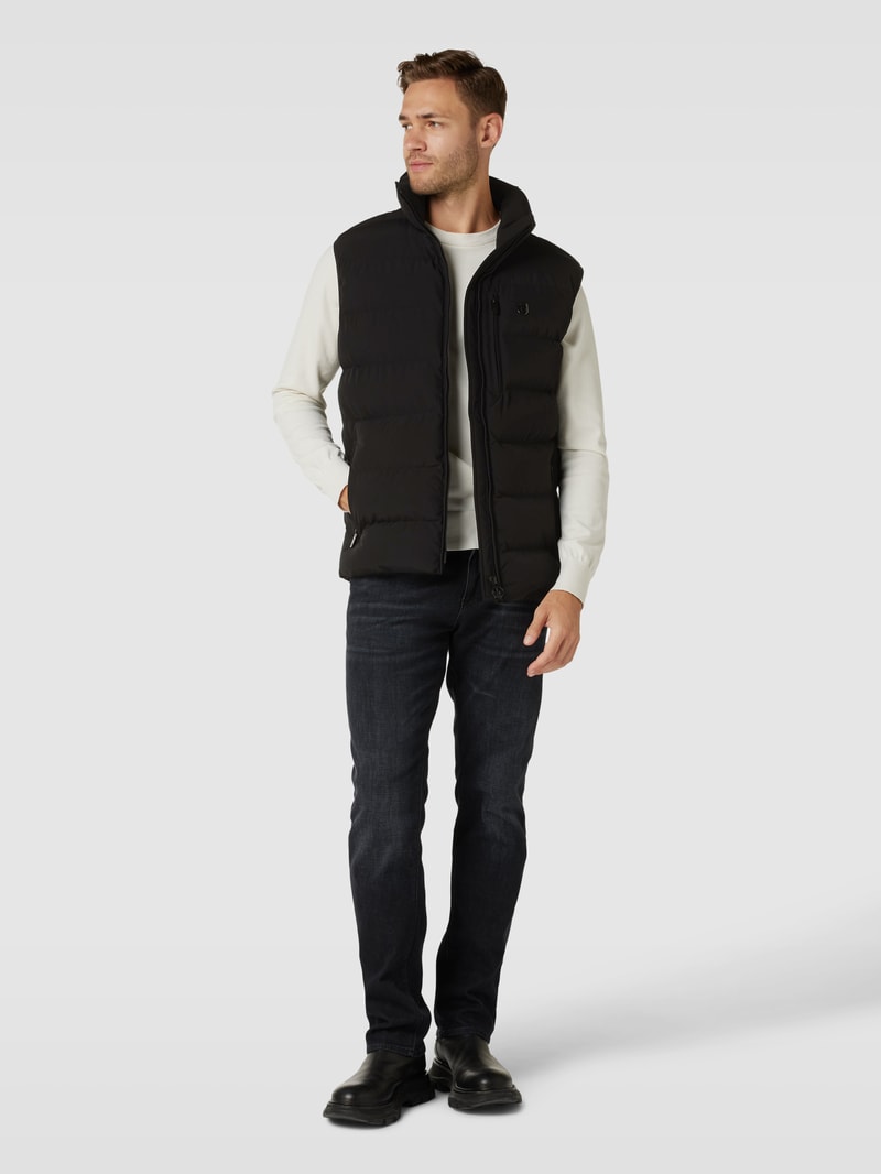 Steppweste mit Label-Applikation in schwarz