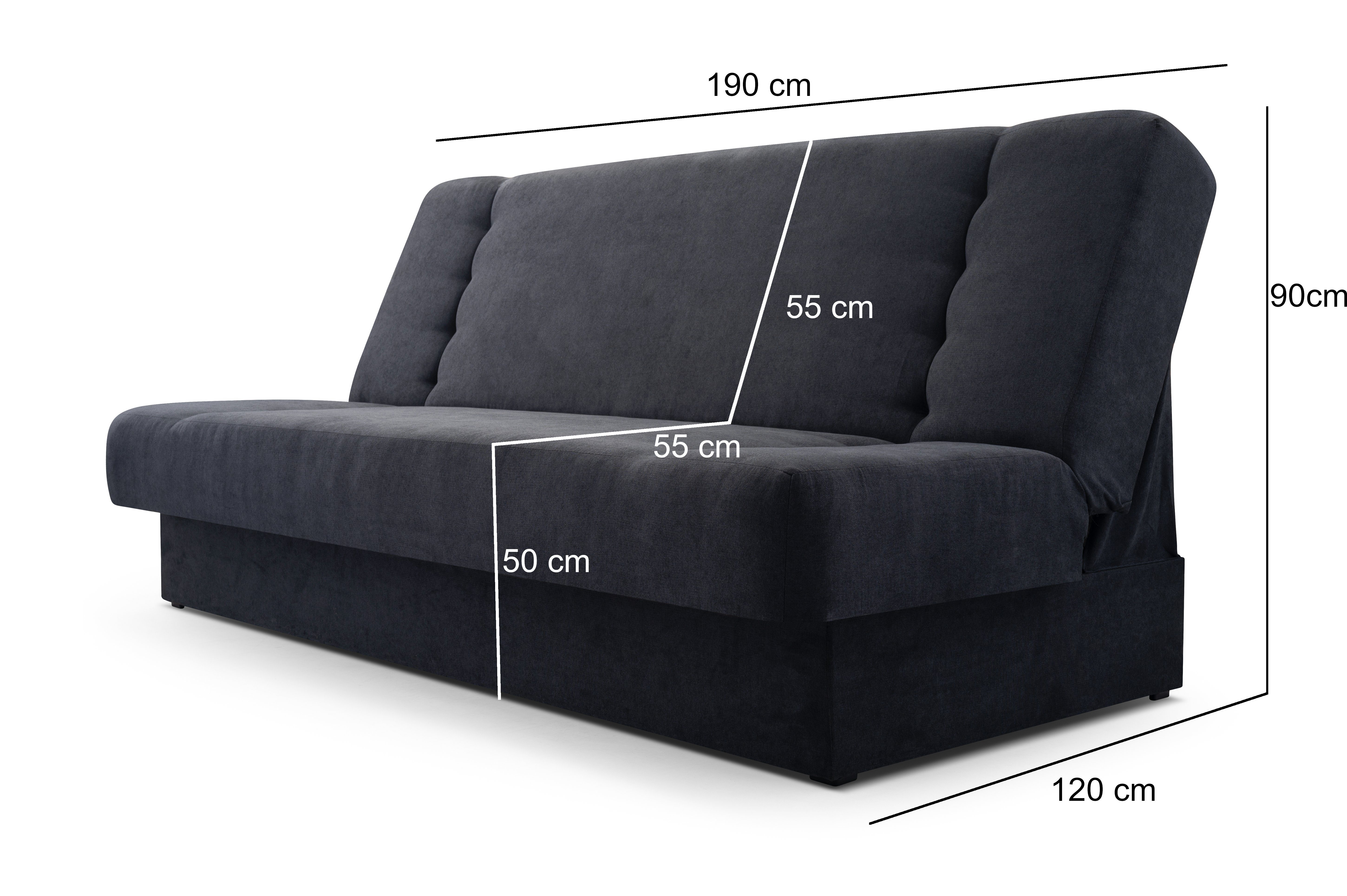 MOEBLO Schlafsofa Cyprus, Sofa Kippsofa Klappsofa Clic-Clack Couch für Wohnzimmer Federkern Sofagarnitur Polstersofa - 120x190x90cm -, mit Bettkasten und Schlaffunktion
