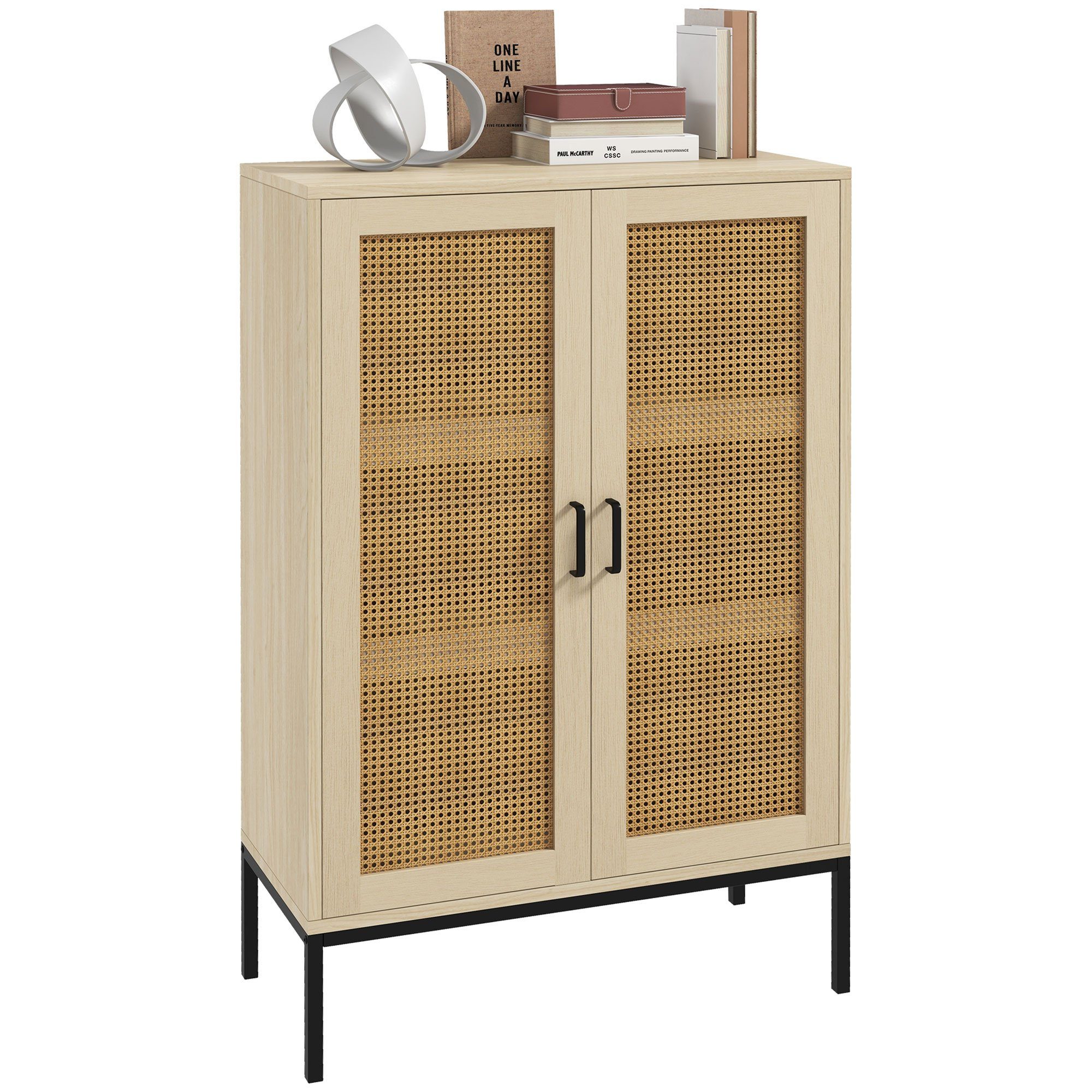 HOMCOM Highboard Aufbewahrungsschrank mit 3 Regalen, Doppeltür, für Wohnzimmer (Küchenschrank, 1 St., Sideboard), Kippsicheres Design