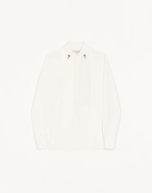 Valentino bomuldspoplinskjorte med plisseret plastron og broderi på kraven