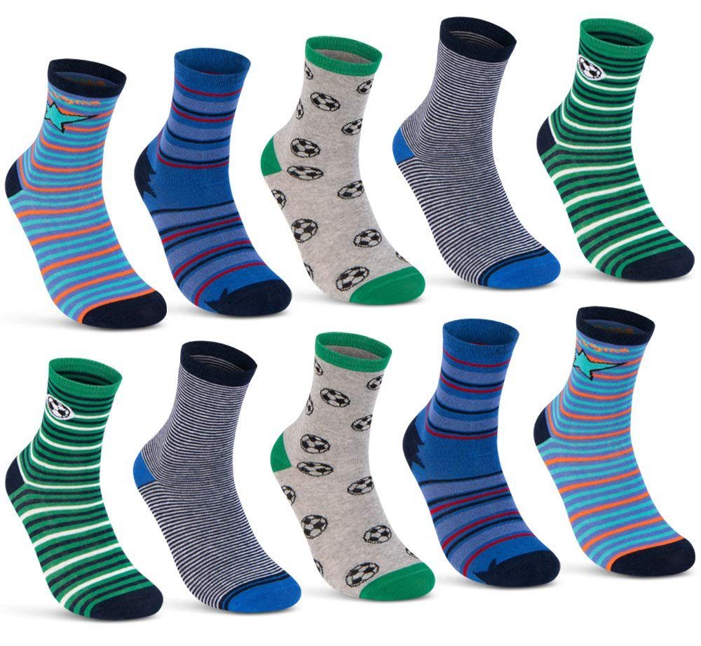 sockenkauf24 Socken 10 Paar Kinder Socken Jungen & Mädchen Baumwolle Kindersocken (35-38) - 54375 WP
