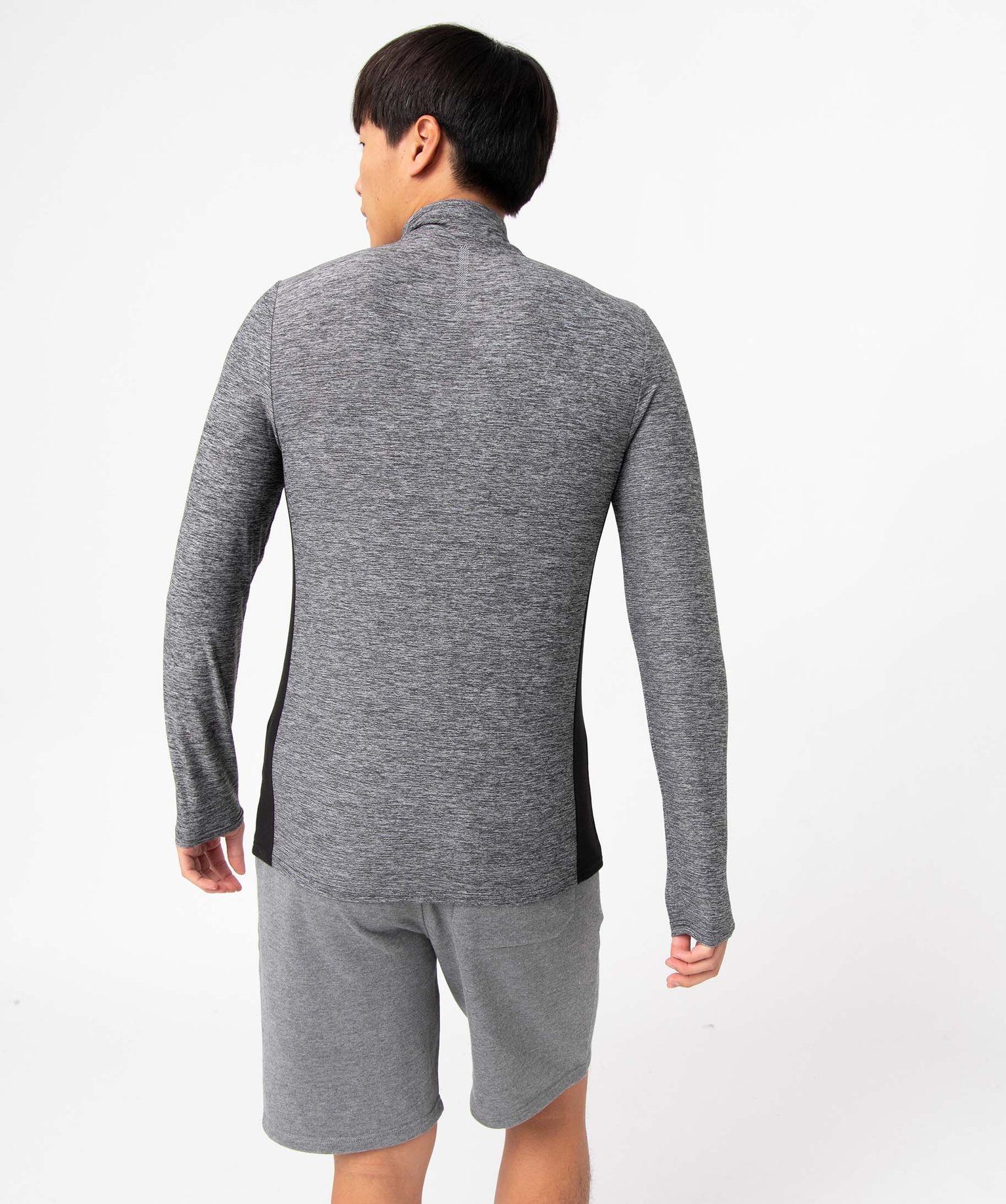 Tee-shirt homme en maille extensible avec col zippé gris fonce | GEMO