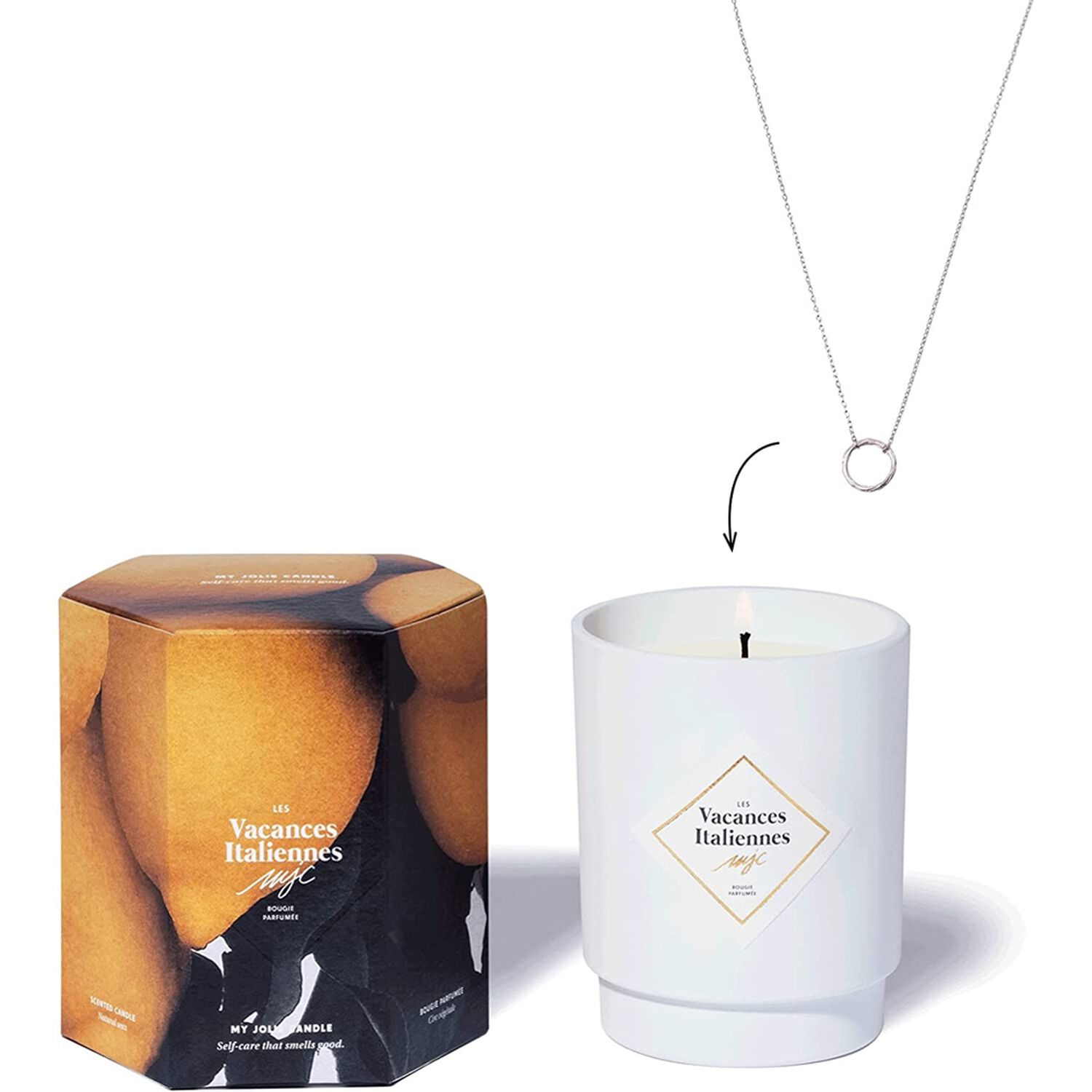 My Jolie Candle Les Vacances Italiennes Bougie Citron avec Bijou - Collier Argent - 250g