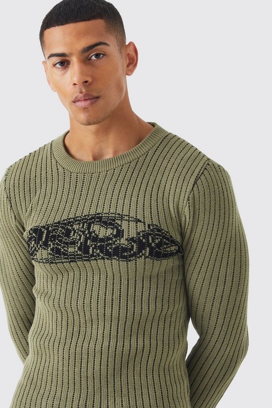 Zweifarbiger gerippter Muscle-Fit Worldwide Pullover