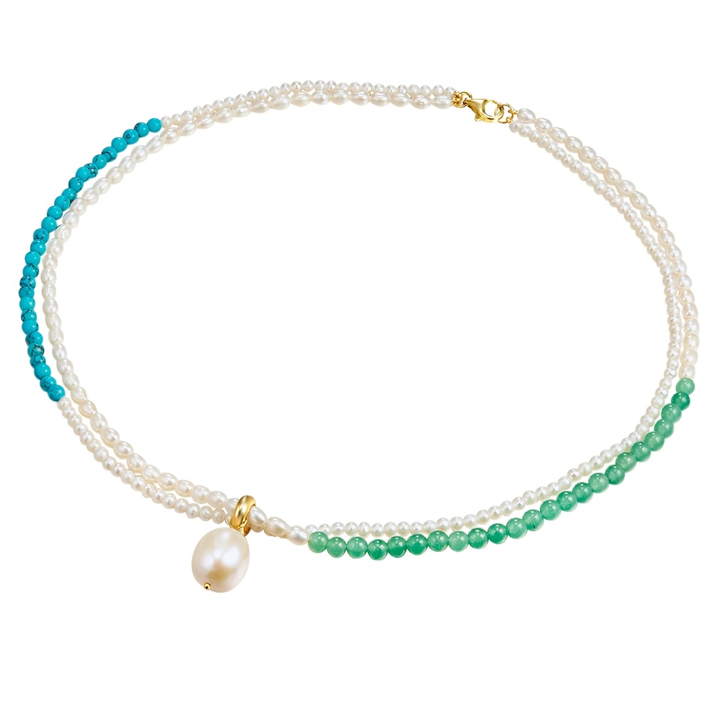 Valero Pearls Collier de pierres précieuses Perle de culture d'eau douce Turquoise reconstituée collier