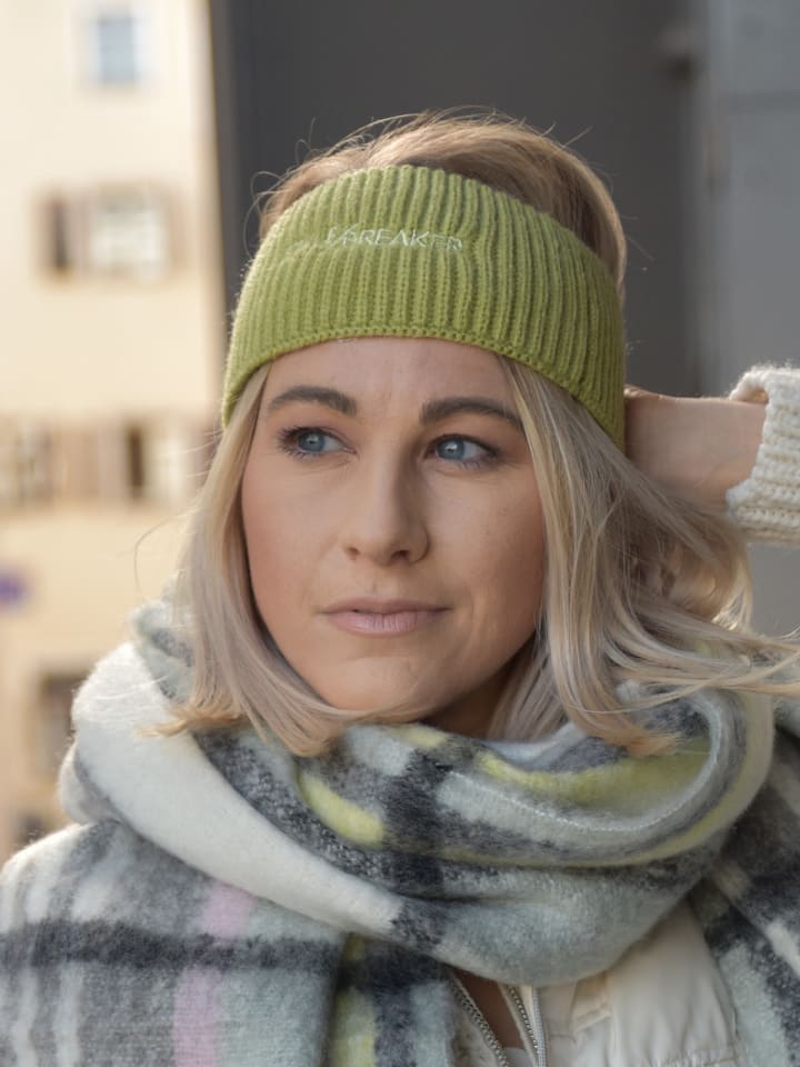 styleBREAKER Strick Stirnband mit Logo in Oliv günstig kaufen onesize