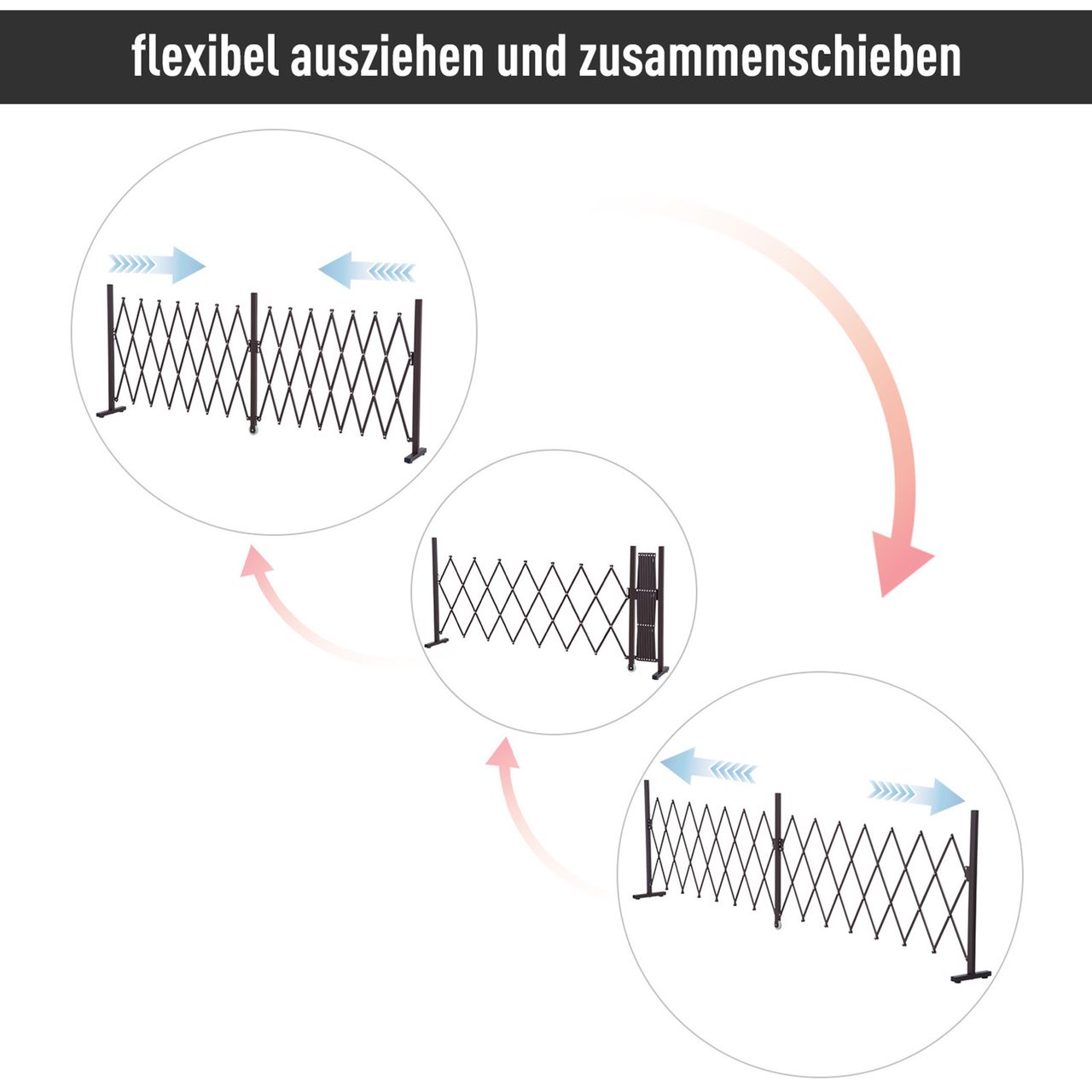 Outsunny Scherengitter Absperrgitter ausziehbar 52-405cm Garten Alu Braun