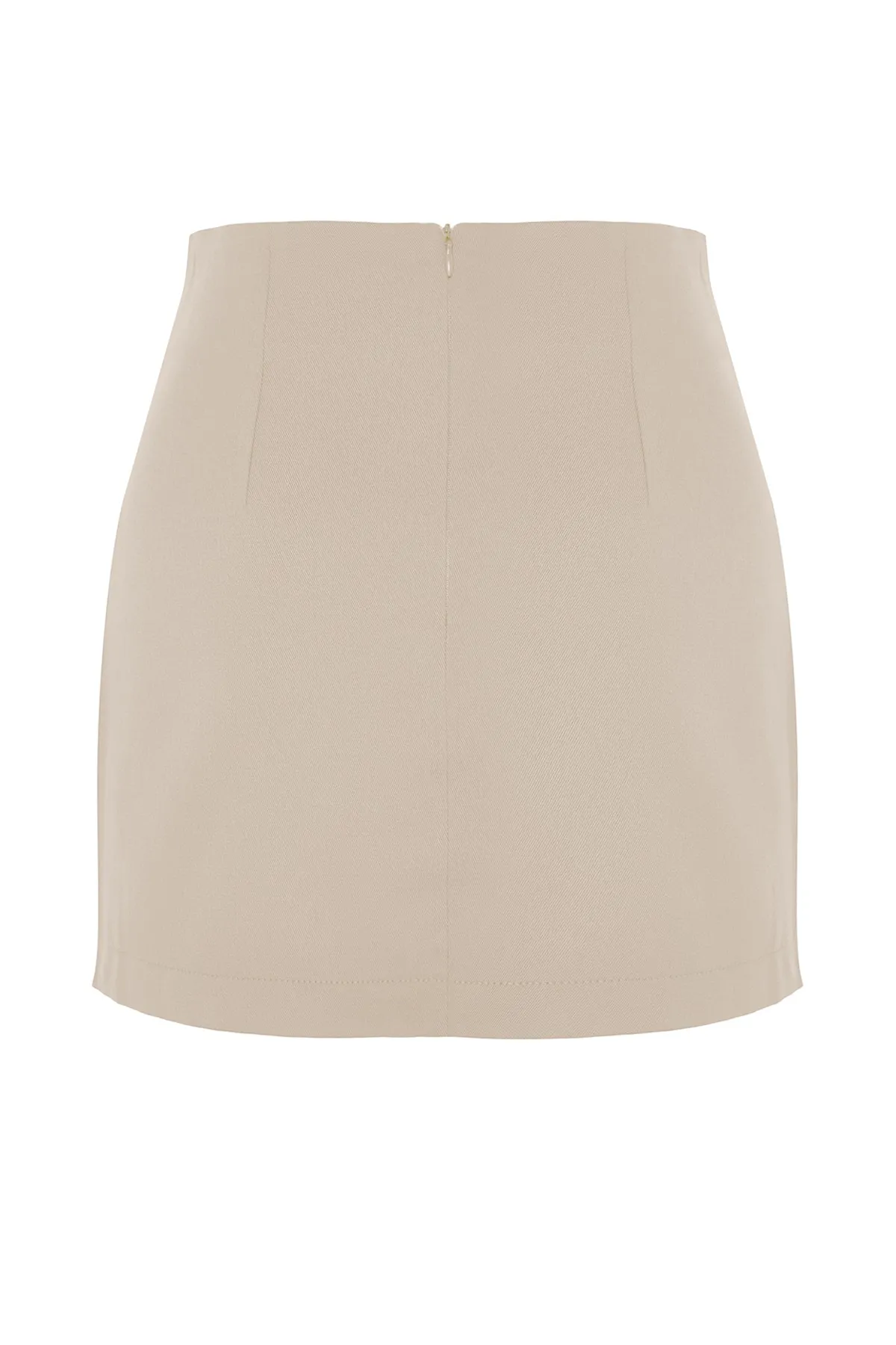 Trendyol Collection  Beigefarbener Basic-Webrock in A-Linie mit hoher Taille und Minilänge TWOSS22ET0136