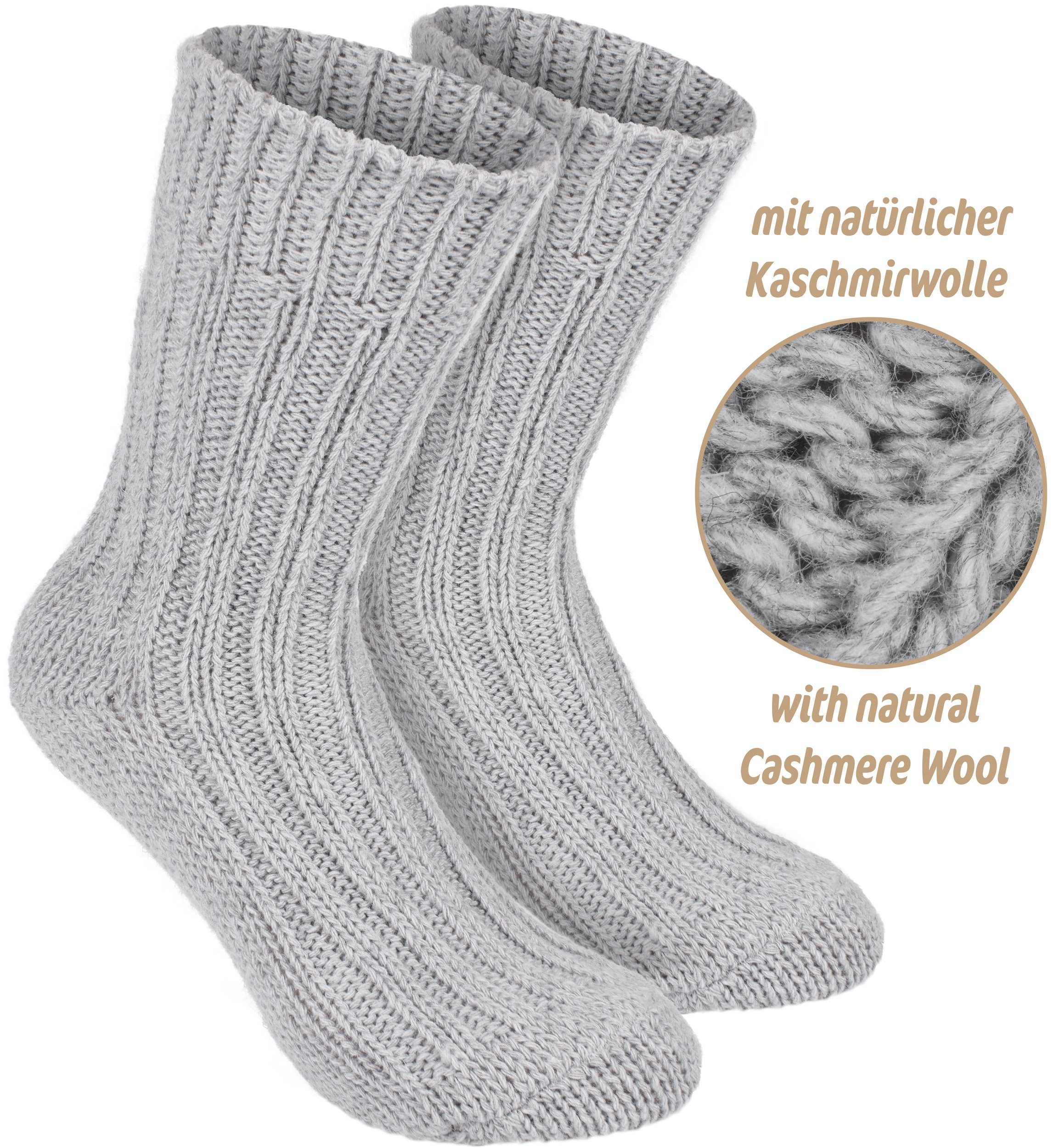 BRUBAKER Kuschelsocken warme Grobstrick Kaschmir-Socken (4-Paar, 48% Schafswolle und 40% Cashmere Anteil) Wintersocken für Damen und Herren