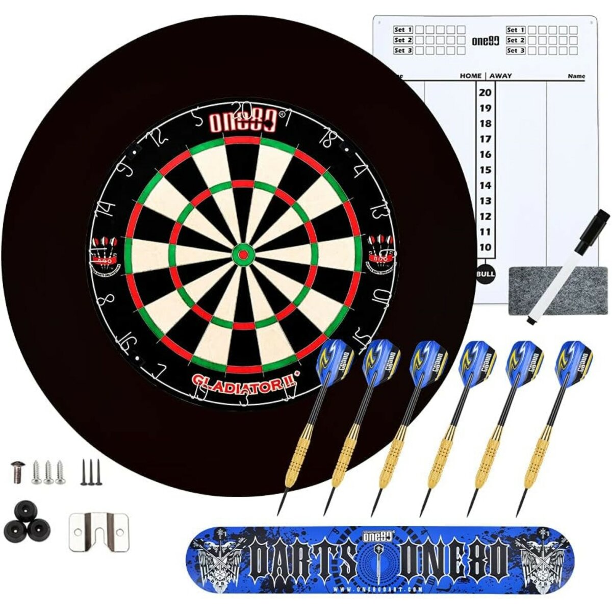 COFI 1453 Dartscheibe mit Pfeilen, Steeldartscheibe aus Sisal mit Dartboard PU-Set Schwarz