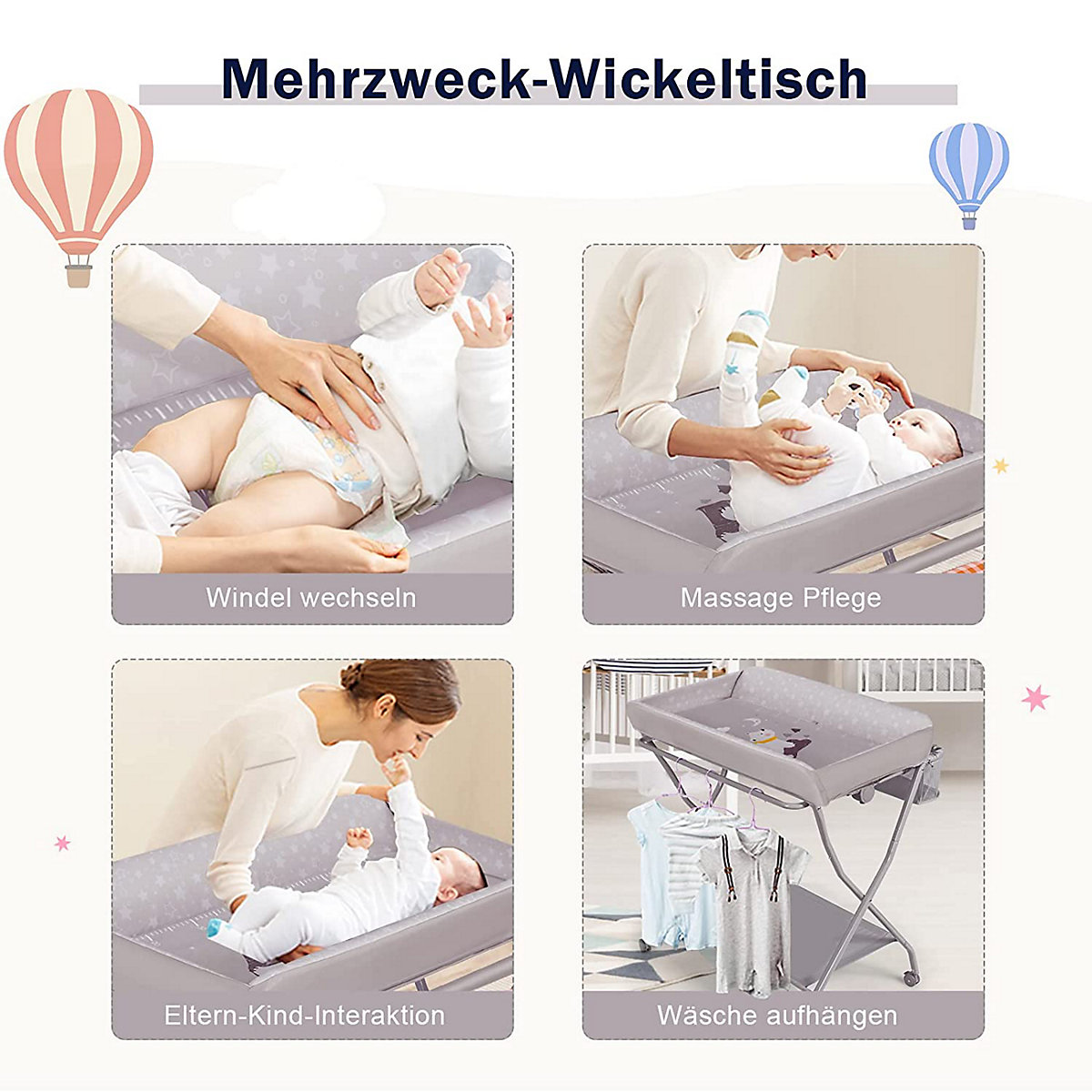Wickeltisch mit Aufbewahrungsfläche und -körben