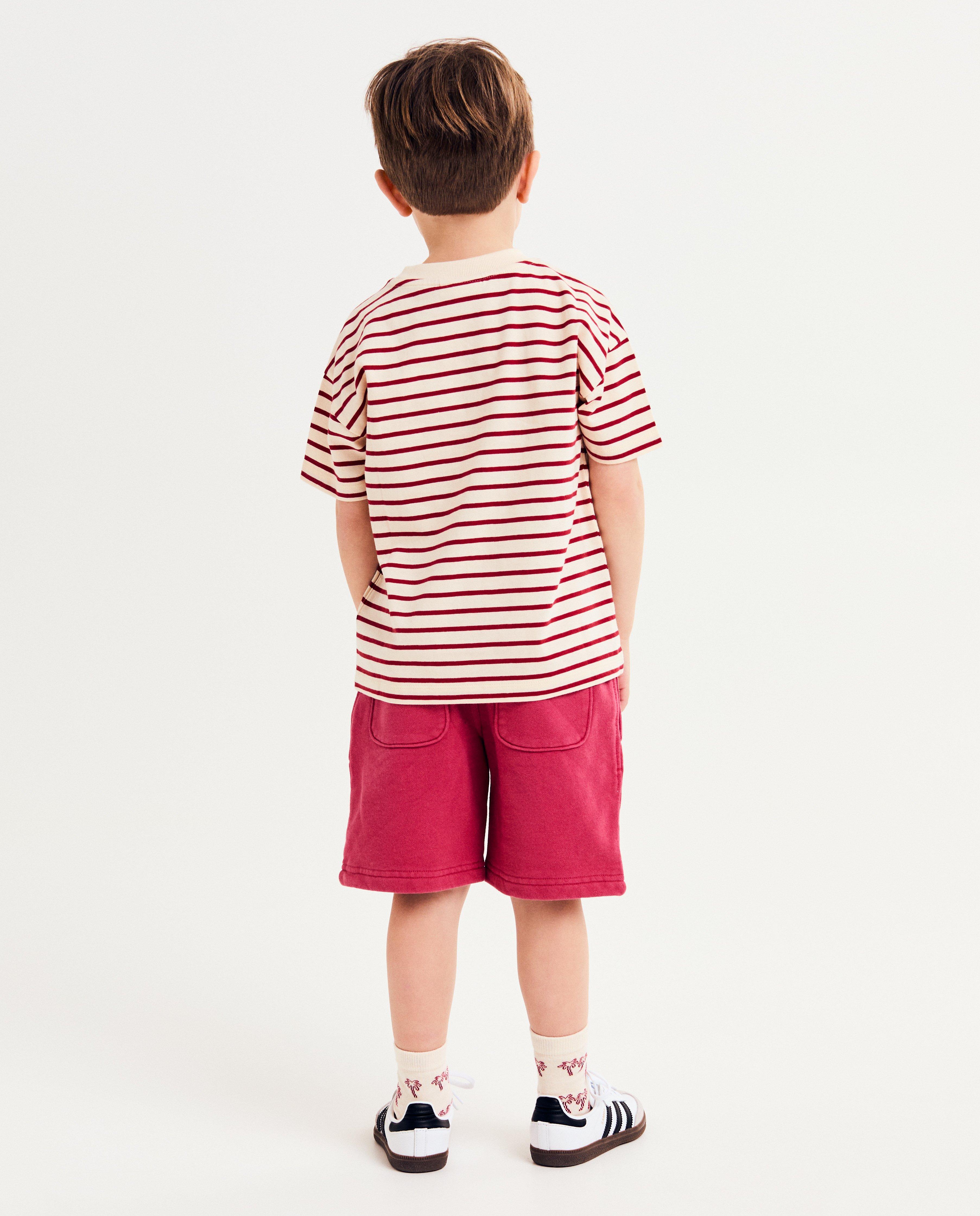 Tricou cu dungi Kidz Nation, croială lejeră, roșu închis