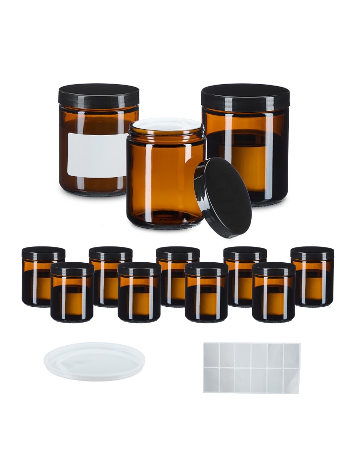 relaxdays 12 x Salbentiegel in Braun/ Schwarz - 240 ml günstig kaufen onesize