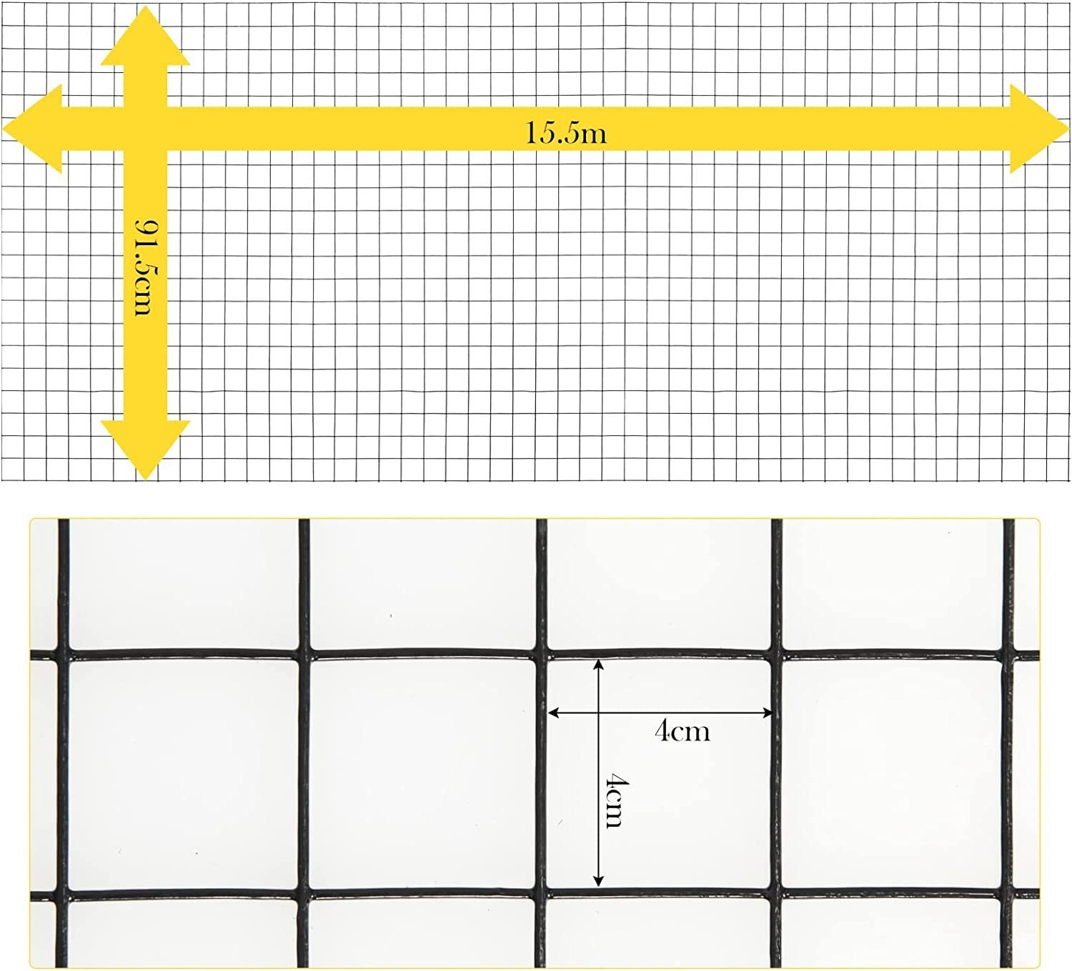 KOMFOTTEU Maschendrahtzaun Gitterzaun, 15,24m x 0,91m, Maschenweite 40mm