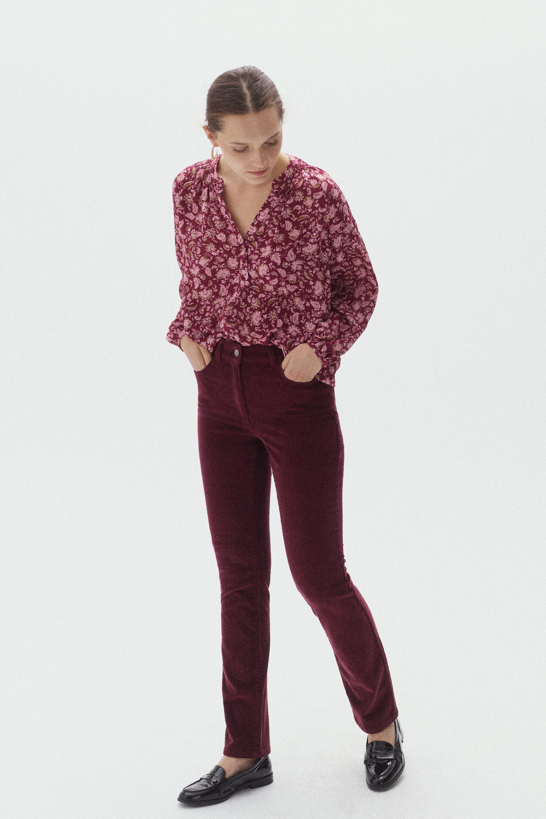 pantalon chicago velours bordeaux femme