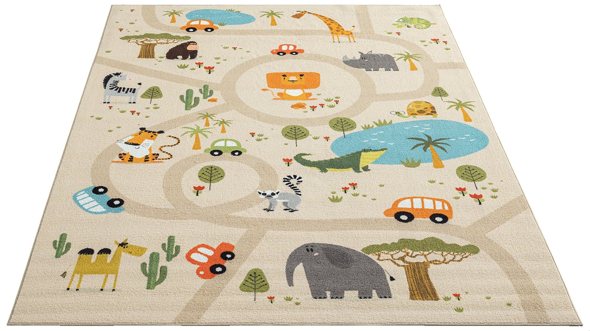 Teppich Happy Life Kinderteppich, Spielteppich, Straßenteppich, Dschungel, the carpet, Rechteck, Anti-Rutsch Unterseite, waschbar, Bunt und Kindergerecht