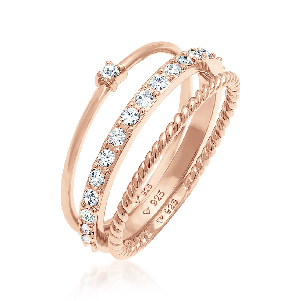 Elli Elli Bague Femmes Pile Élégante Festif Look des Couches avec Cristaux en Argent S Bague