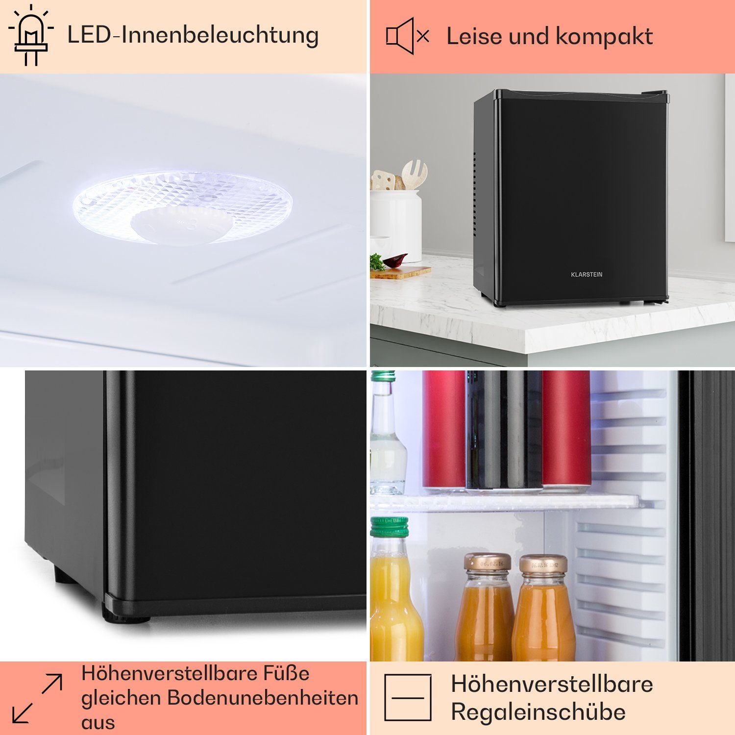 Klarstein Table Top Kühlschrank HEA-MKS-10 10005399A, 47 cm hoch, 38 cm breit, Hausbar Minikühlschrank ohne Gefrierfach klein Kühlschrank Getränke
