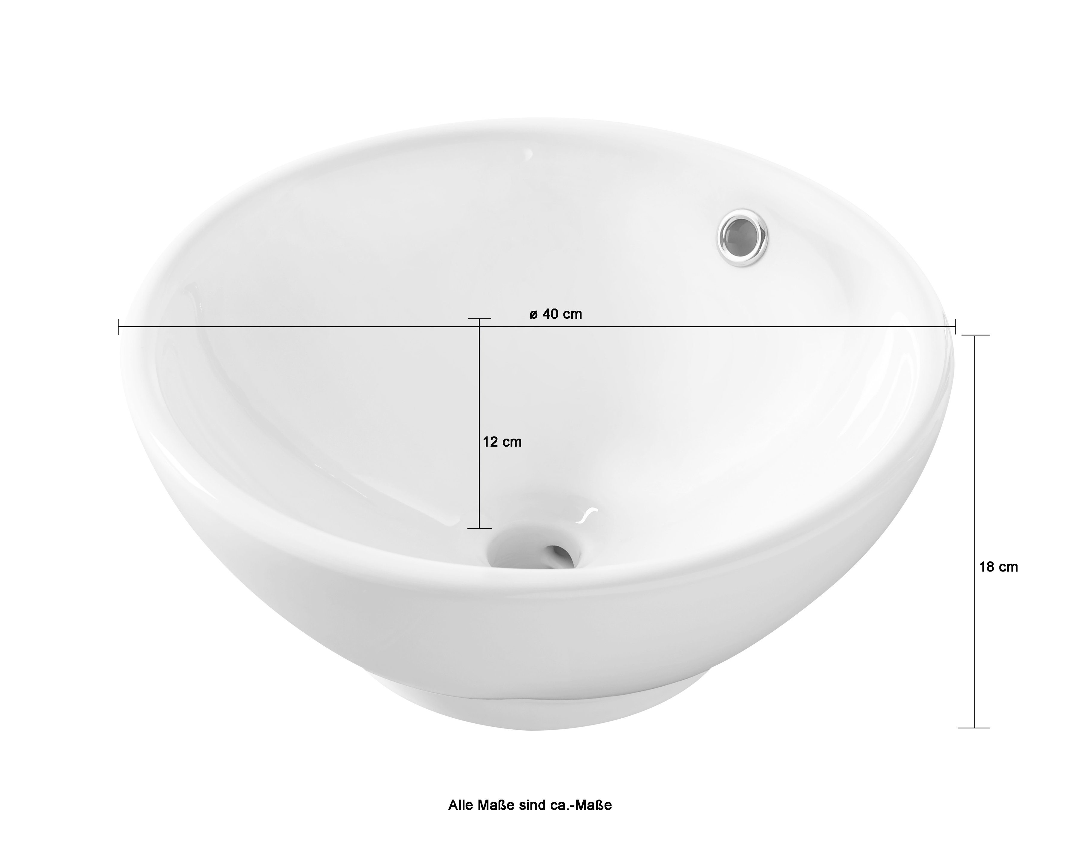 welltime Aufsatzwaschbecken, mit Überlauf, rund, 40 cm, Durchmesser