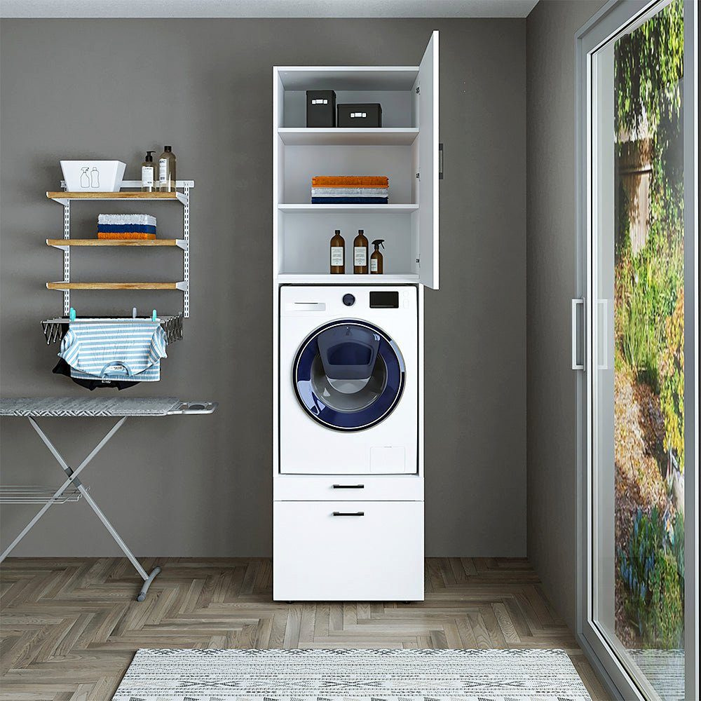 Roomart Waschmaschinenumbauschrank (Waschmaschinenschrank mit Schrankaufsatz Waschturm Mehrzweckschrank)