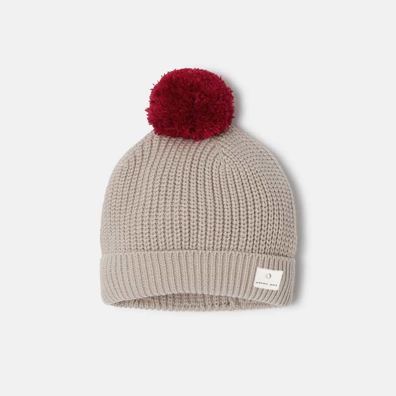Bonnet côtelé à pompon beige bébé garçon Absorba