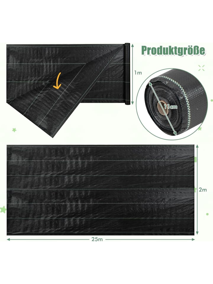 COSTWAY Unkrautvlies 25x2m-100 g/m² in Schwarz günstig kaufen onesize