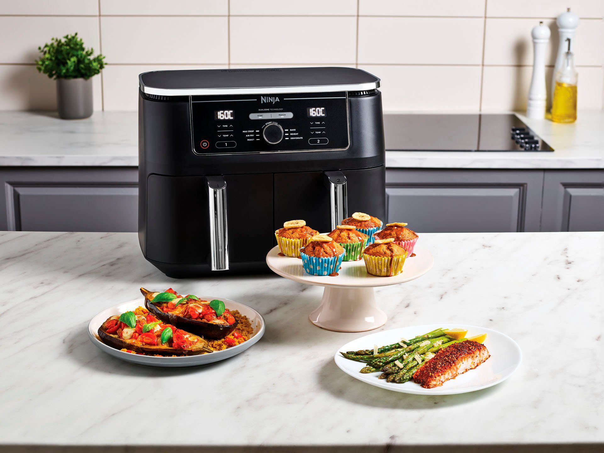 NINJA Heißluftfritteuse Foodi AF400EU Dual Zone Airfryer, 2470 W, Kapazität je 1,4 kg, incl. 2 Crisper Gittereinsätze