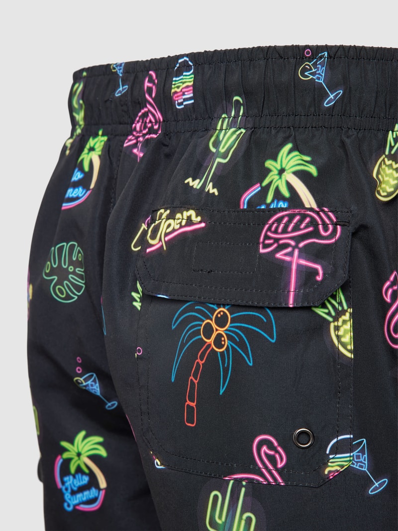 Badehose mit Allover-Print in schwarz