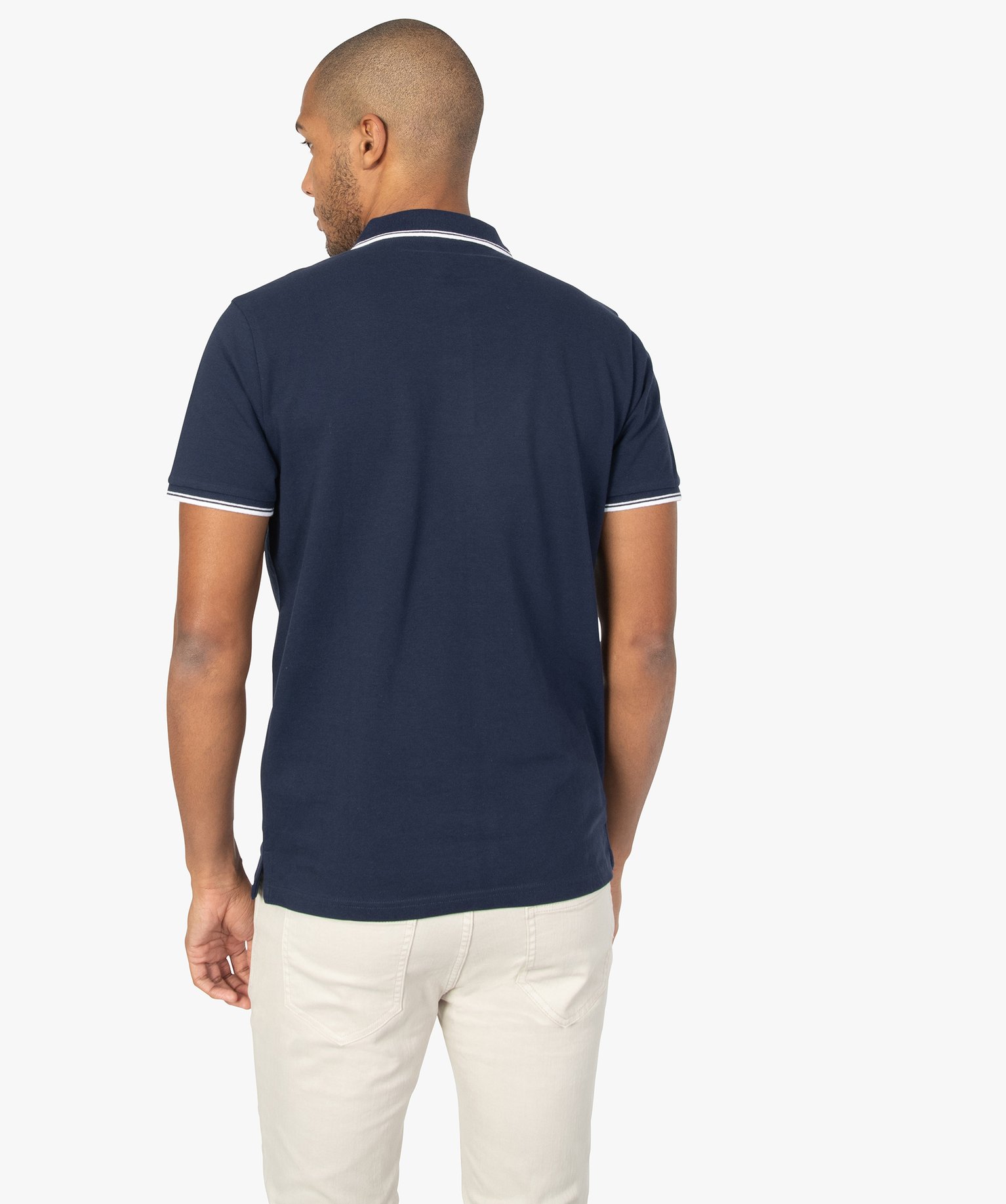 Polo homme à manches courtes 100% coton bio marine | GEMO