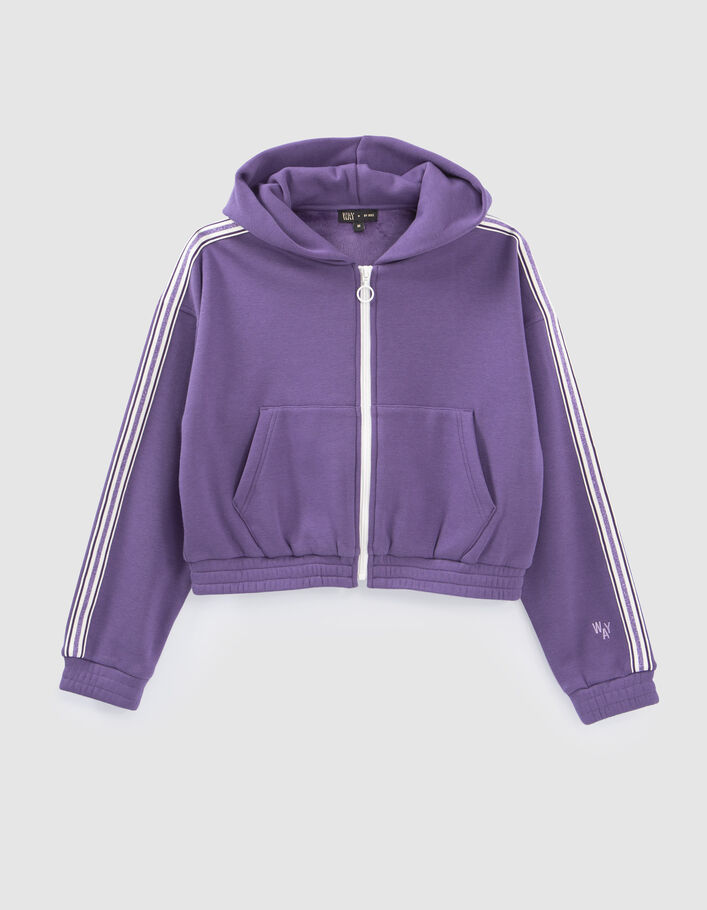 Cardigan violet zippé avec galons rayés fille