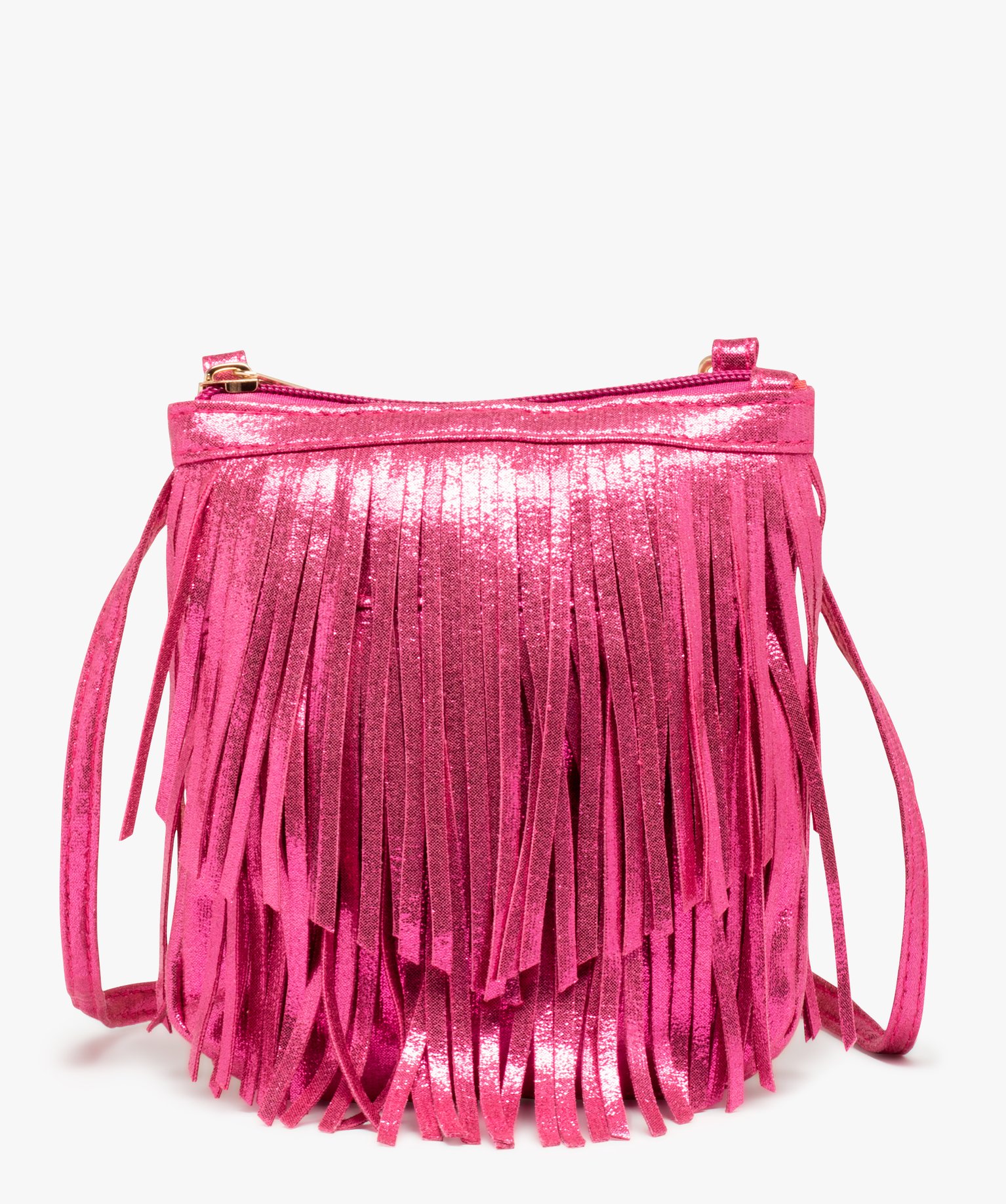 Sac fille à franges toucher velours fuchsia | GEMO