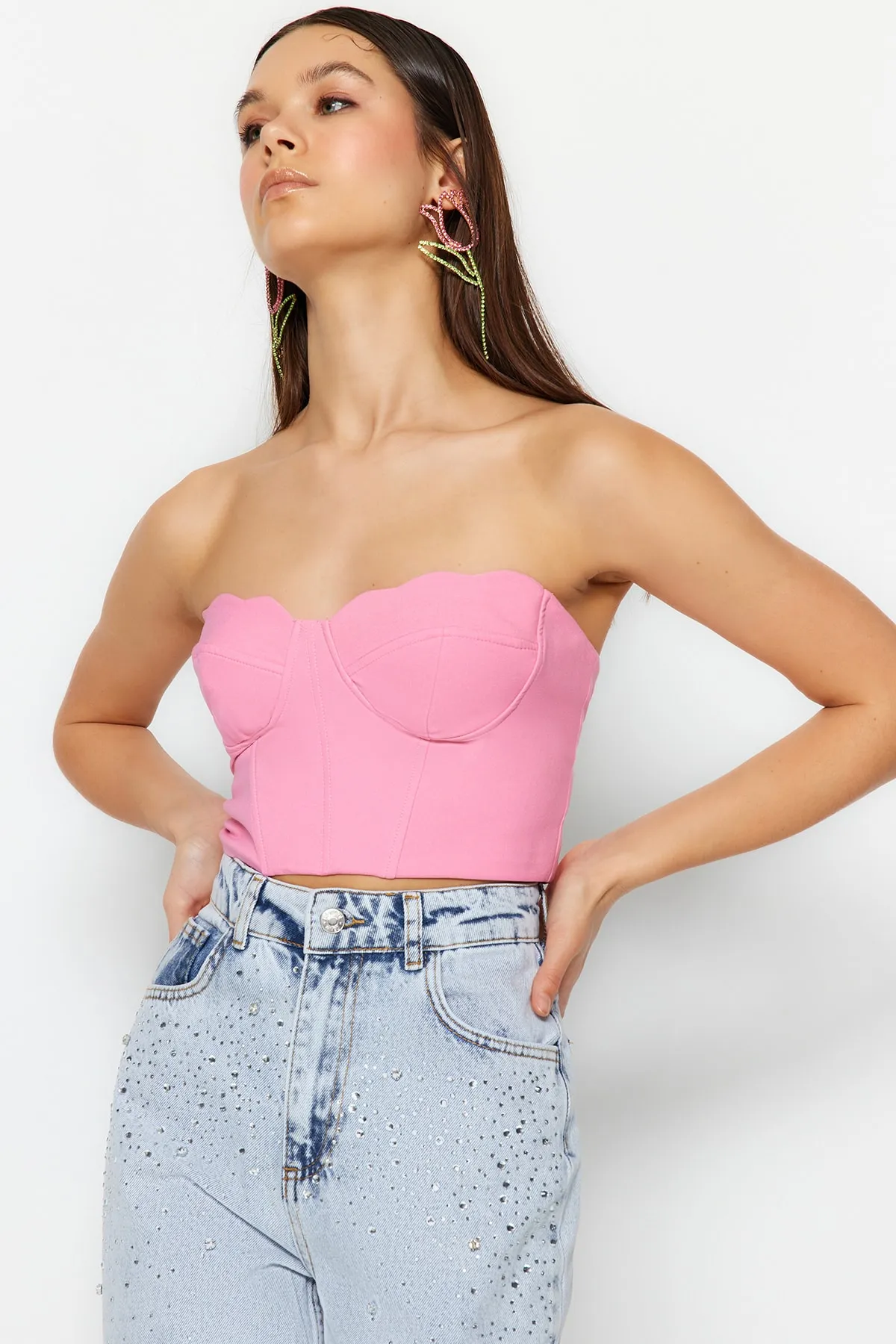 Trendyol Collection  Rosafarbenes Bustier mit Herzausschnitt TPRSS23BS00125