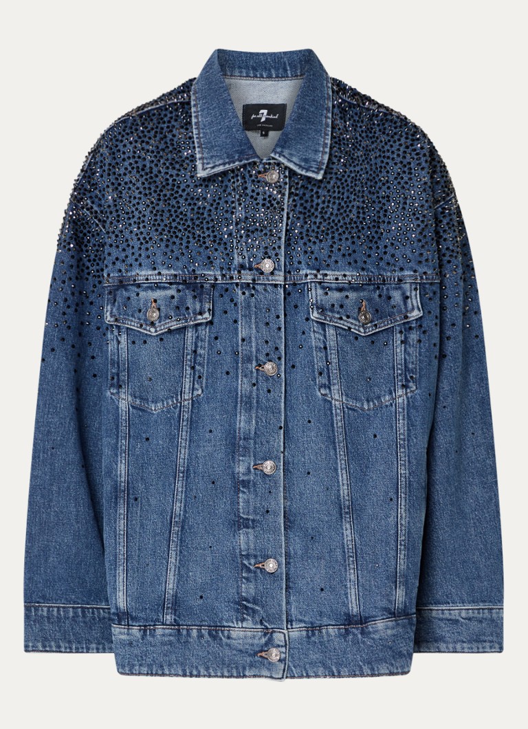 7 For All Mankind Oli Trucker džinsa jaka ar mākslīgajiem akmentiņiem