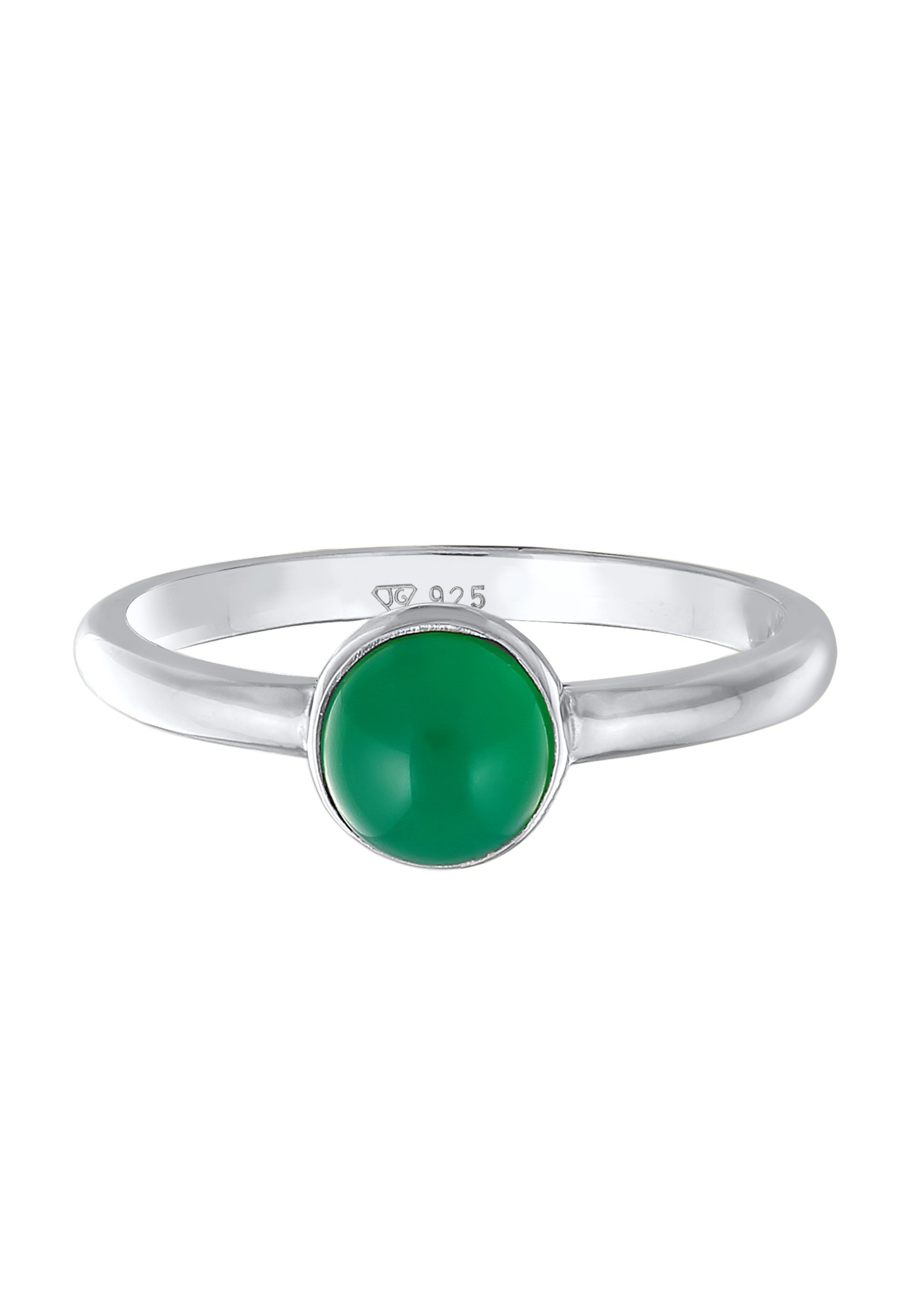 Elli PREMIUM Women's Solitaire Ring Basic Green with Agate Gemstones in Rhodium-Plated 925 Sterling Silver