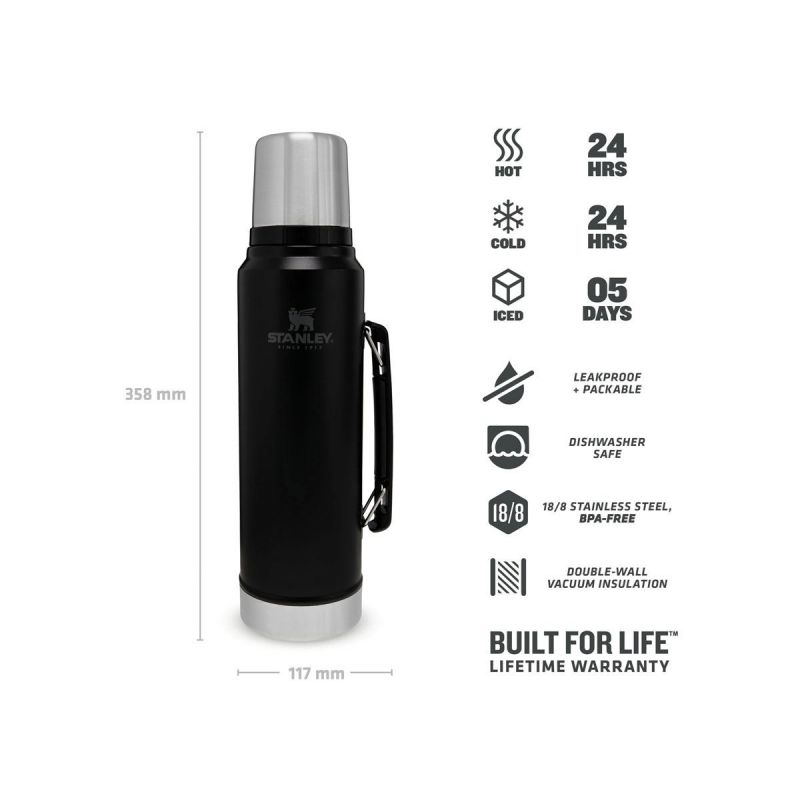 Stanley Thermoflasche, Classic Legendary Bottle 1.1qt \/ 1l  Matte Black Pebble