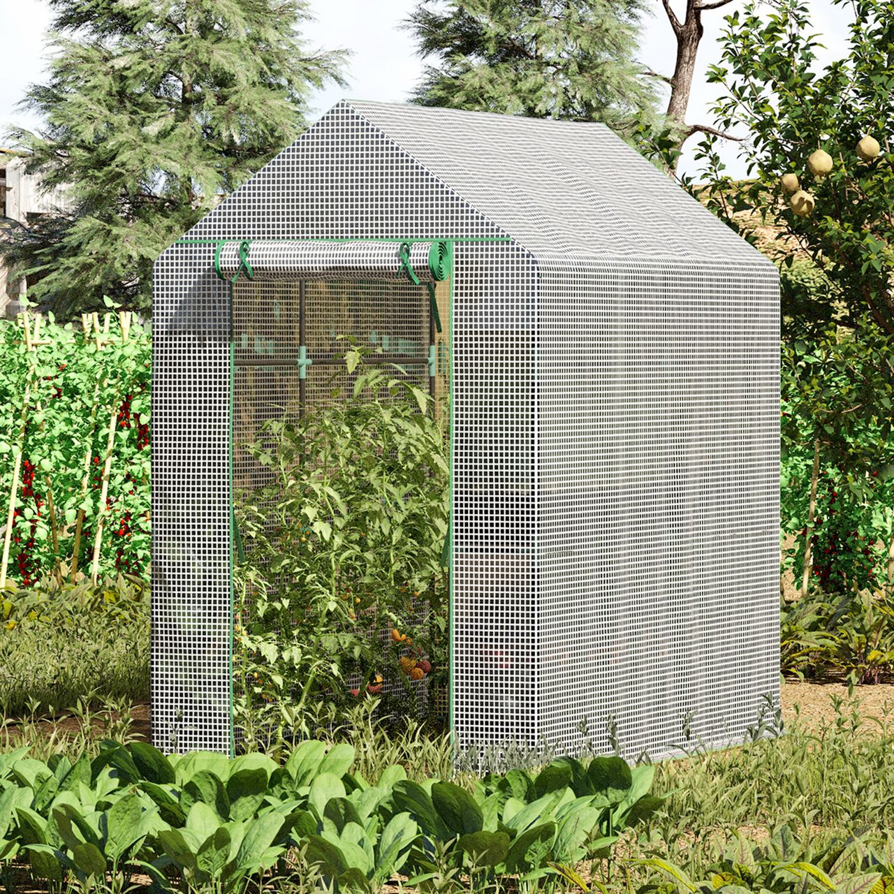 Outsunny Foliengewächshaus mit 4 Regalebenen Frühbeet mit Tür Grün 120 x 186 x 190 cm