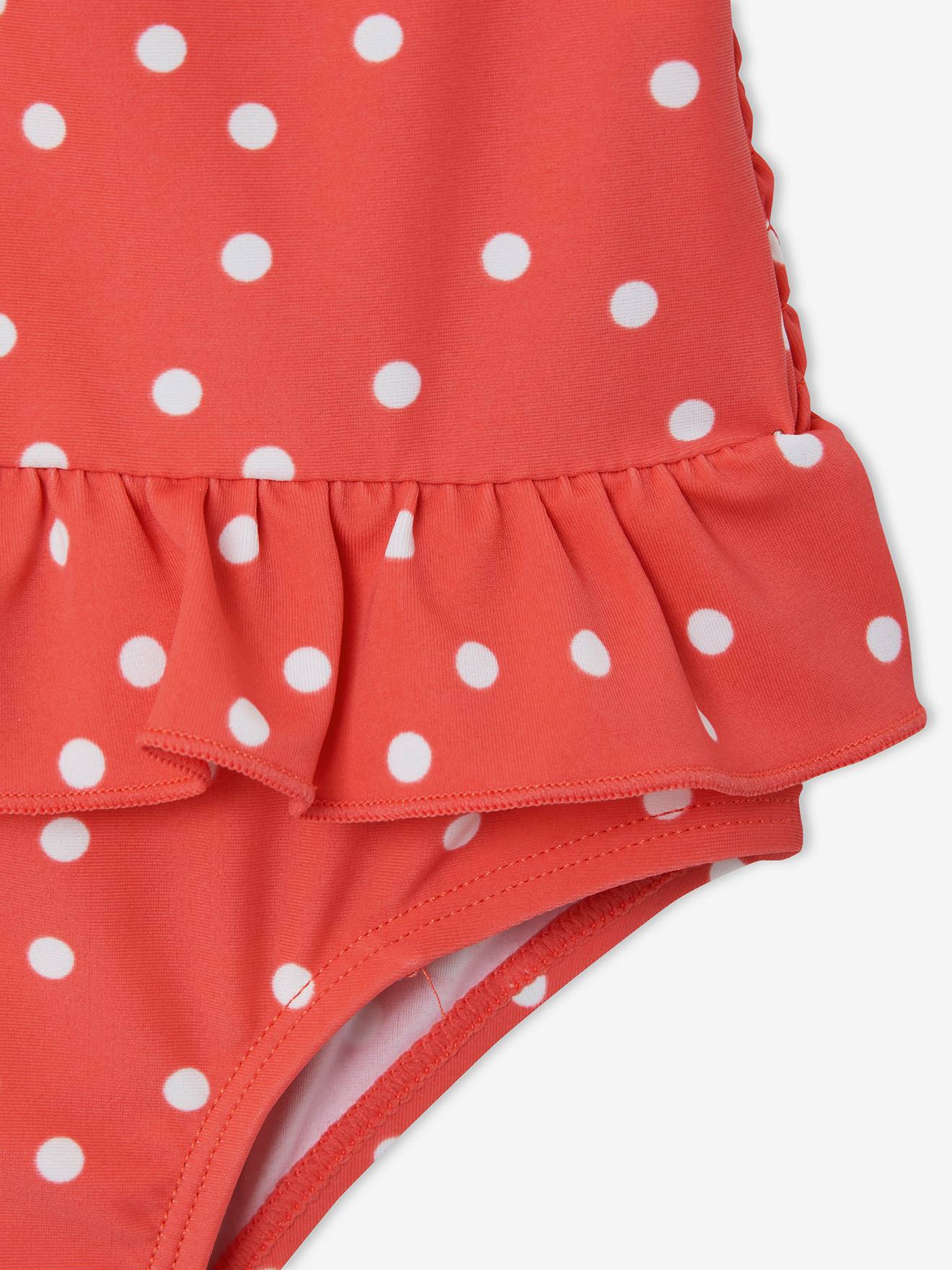 Maillot de bain 1 pièce bébé fille imprimé pois rose corail imprimé
