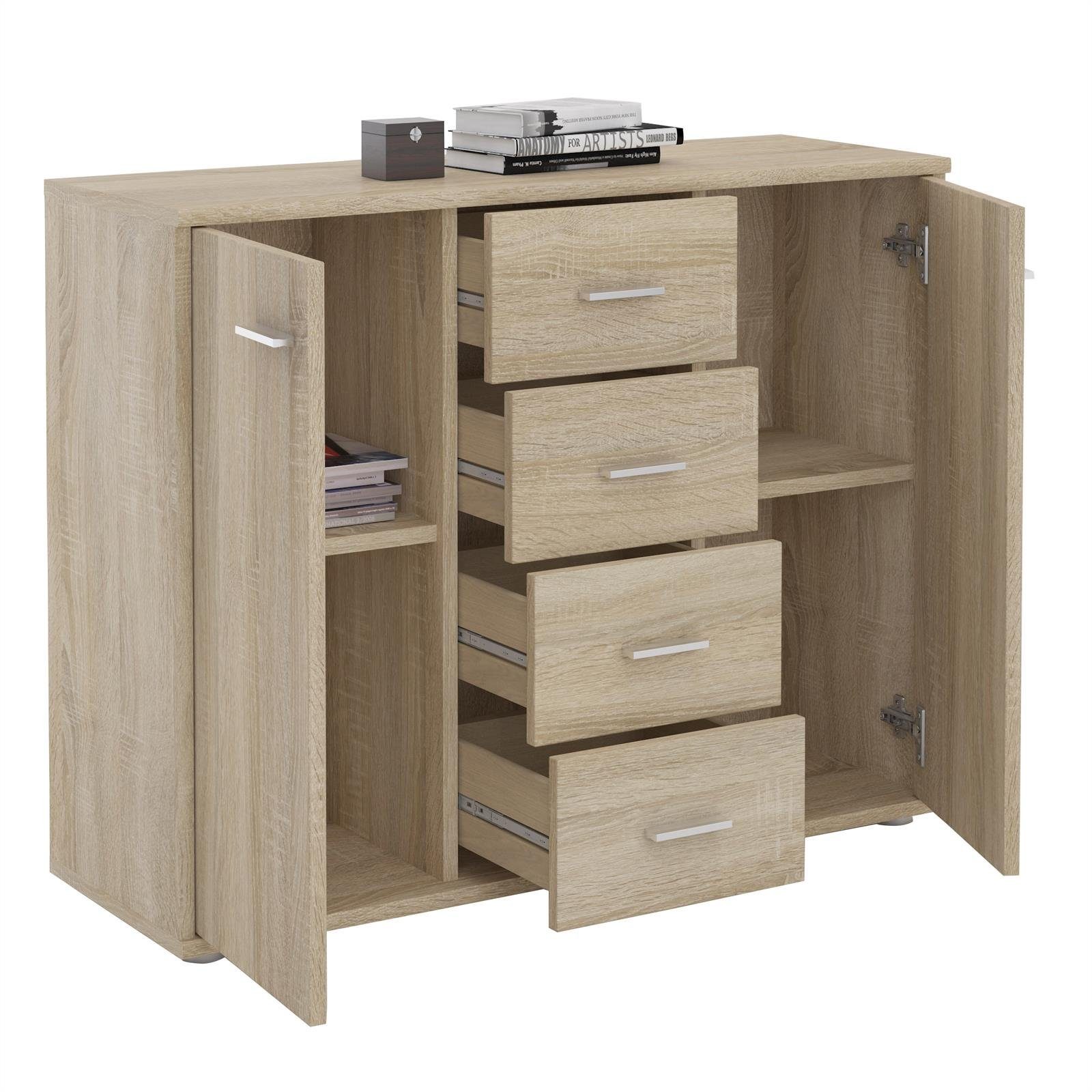 CARO-Möbel Highboard JAMIE, Sideboard Sonoma Eiche Kommode Büromöbel High Mehrzweckschrank Akten