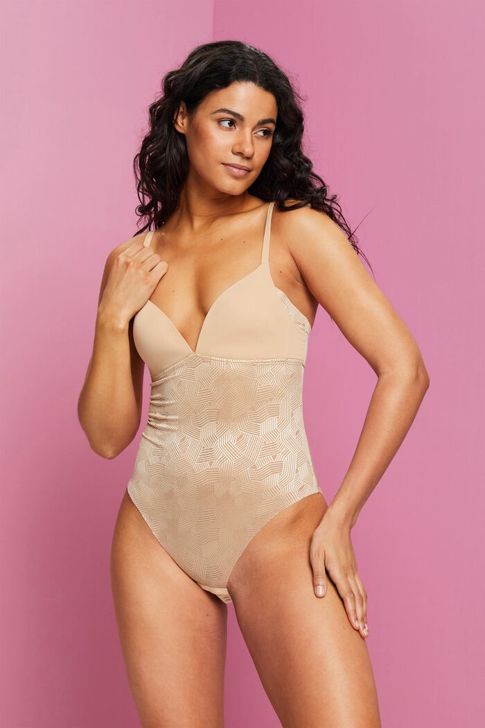 Bedruckter, wattierter Bodysuit mit Spitze