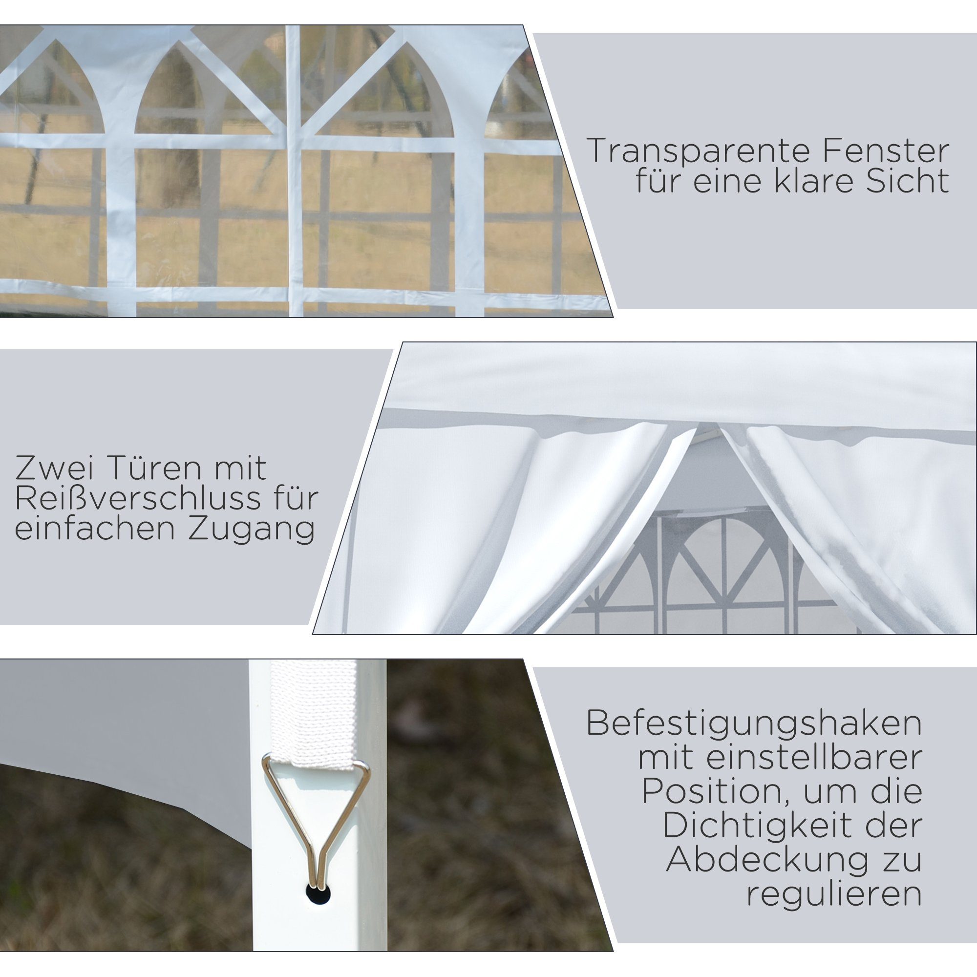 Outsunny Faltpavillon ca. 3 x 3 m Pavillon Partyzelt, Bierzelt mit 4 Seitenwänden, Fenster, mit 4 Seitenteilen, (Gartenzelt, Festzelt), für Garten, Terrasse, Stahl Oxford, Weiß