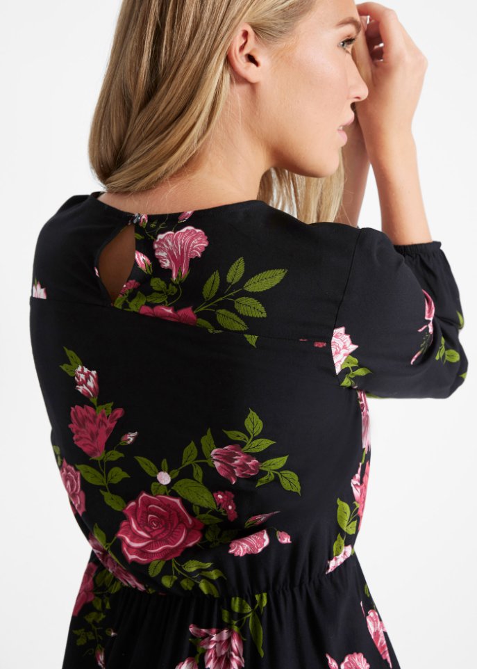 Tailliertes Blusenkleid mit Rundhals, knieumspielend