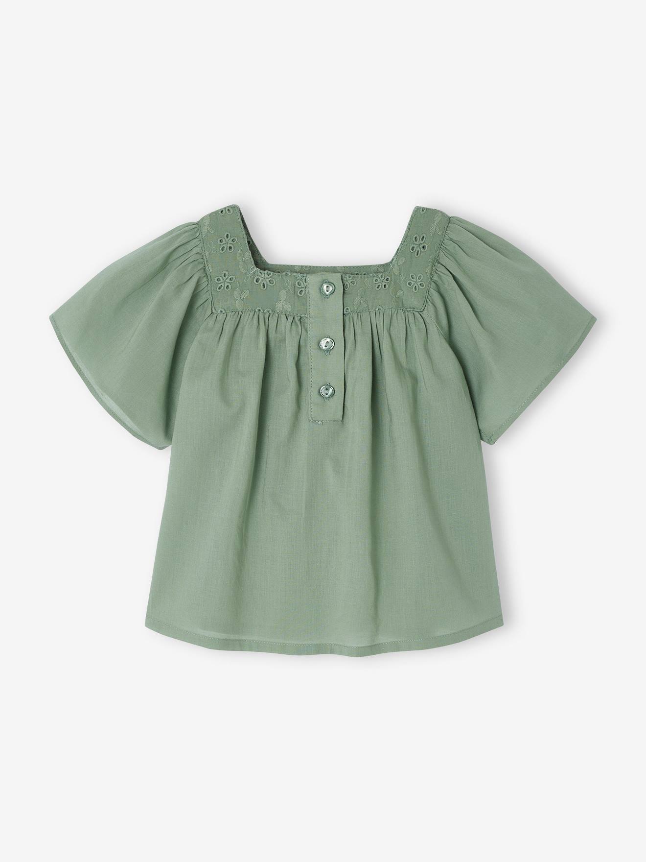 Vertbaudet Baby Bluse mit Lochstickerei - salbeigrün