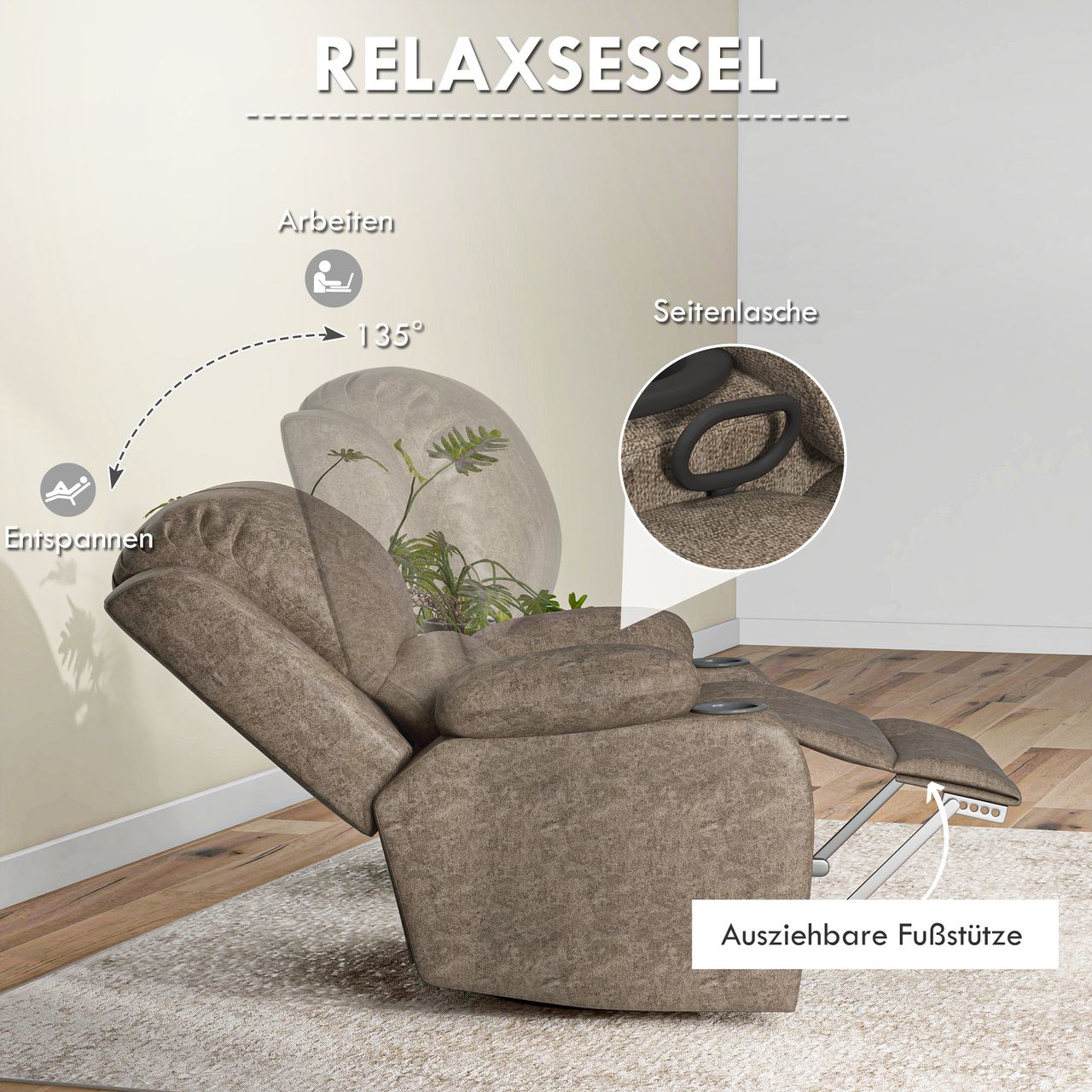 HOMCOM Relaxsessel Fernsehsessel mit Liegefunktion, Ruhesessel mit Wippfunktion