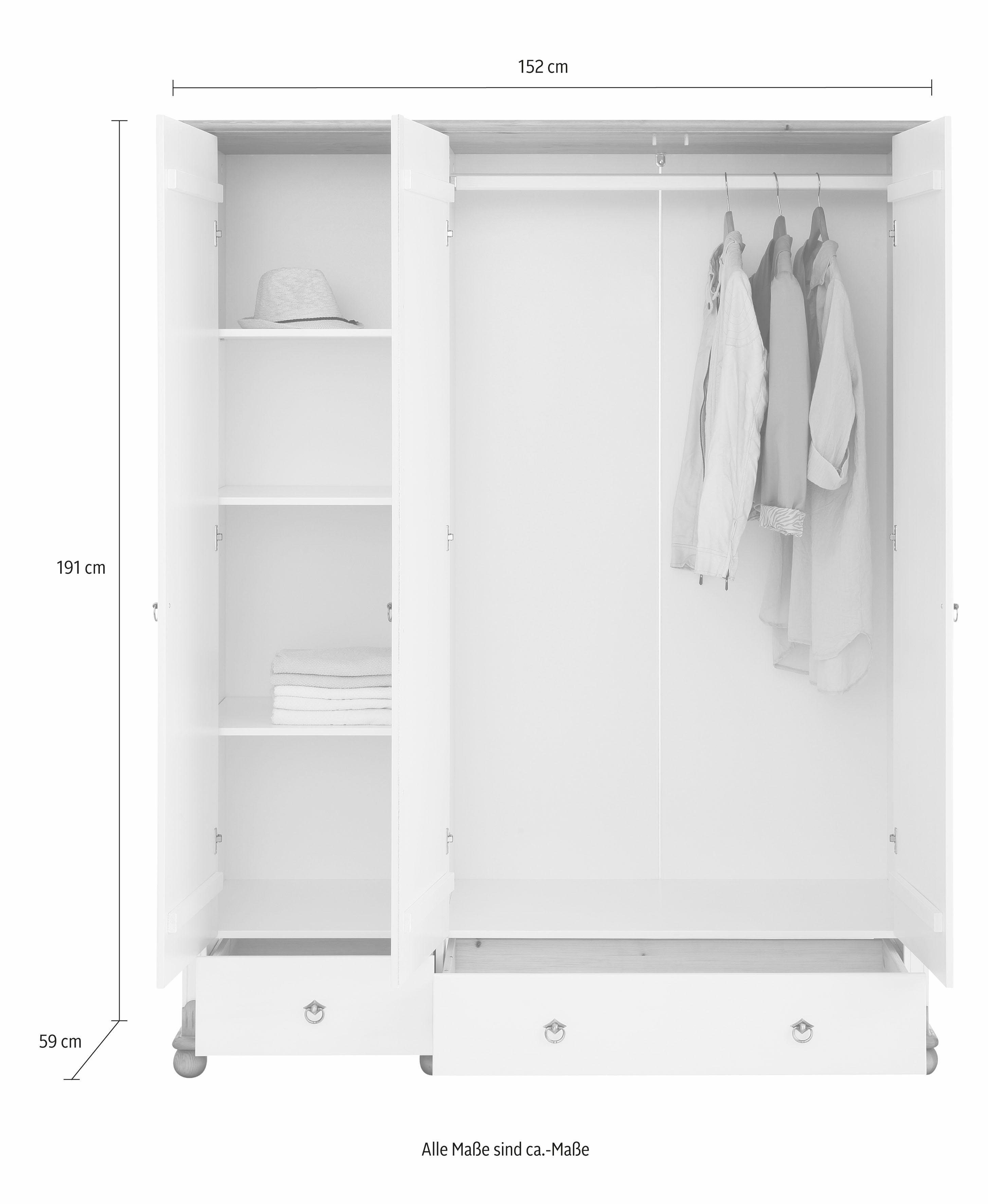 Home affaire Kleiderschrank Tessin Breite 152 cm, Kiefer massiv, inkl. Spiegel