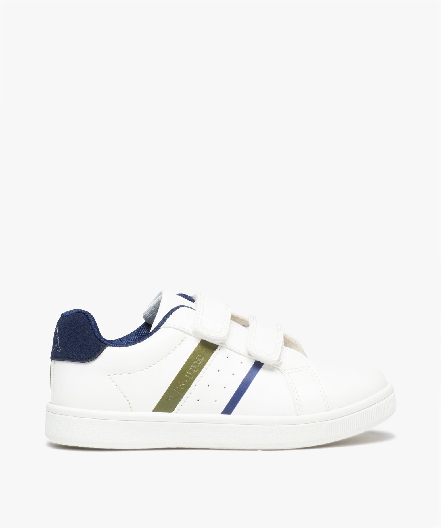 Baskets Garçon unies à bandes colorées et à scratch - Kappa blanc | GEMO