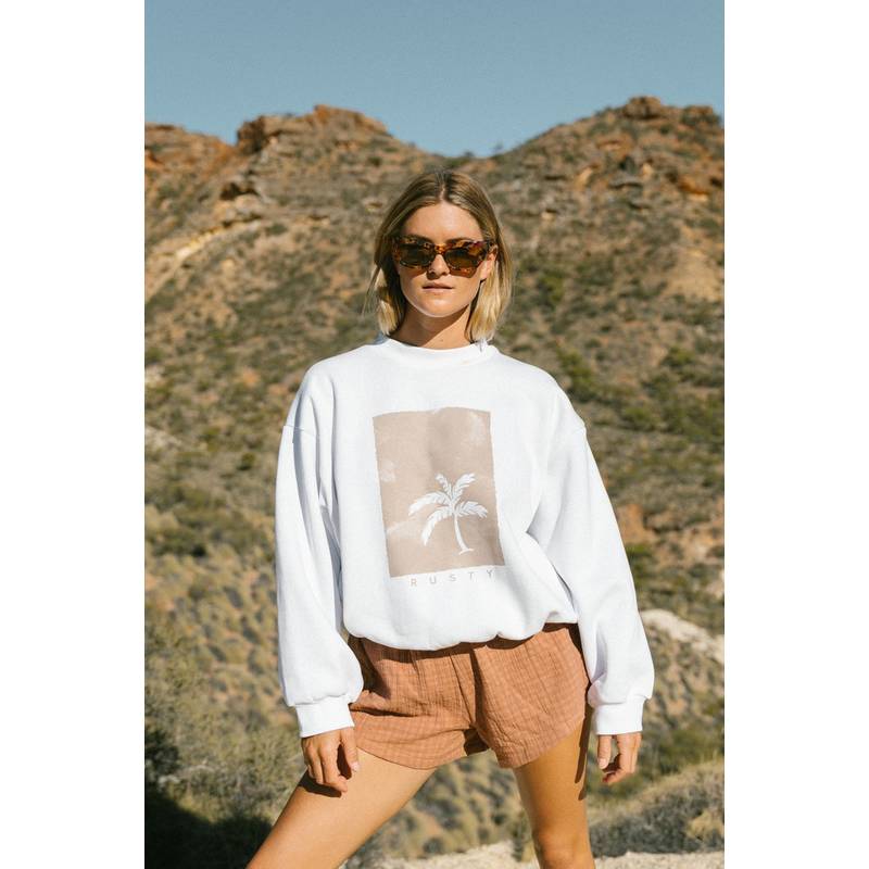 RUSTY SUNSET PALM OVERSIZE CREW NECK FLEECE Sweatshirt Damen