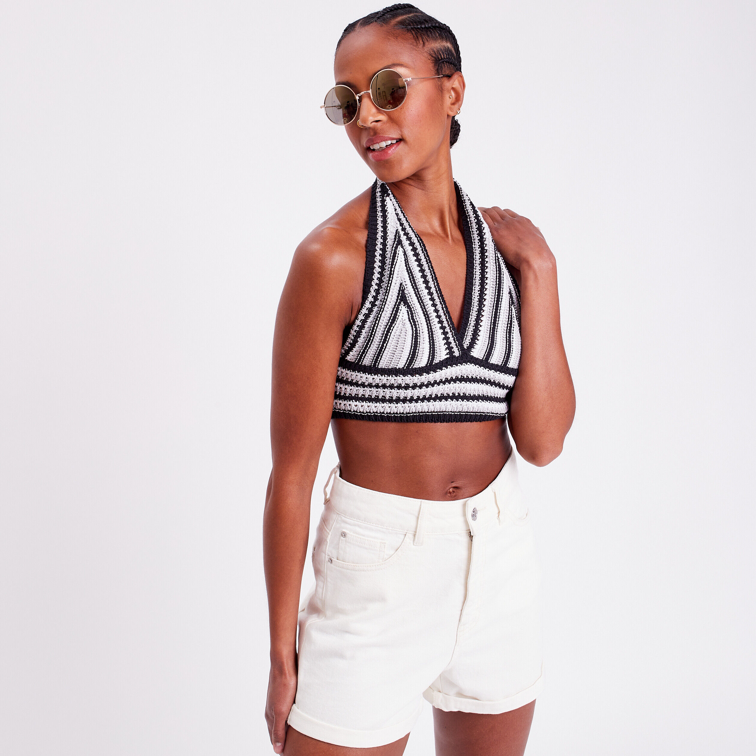 Crop top en crochet noir femme | Cache Cache