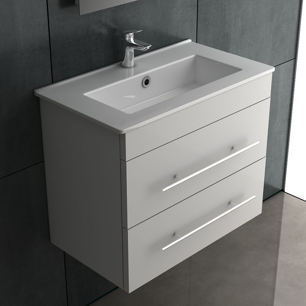 Alpenberger Waschbecken & Badunterschrank Weiß - Badmöbel Gäste WC mit Handwaschbecken (Vormontiertes Komplett-Set - Waschplätze, 2-St., 60cm Breit Waschtisch mit Keramikbecken), hygienisch durch Lotuseffekt, Soft-Close Schubladen