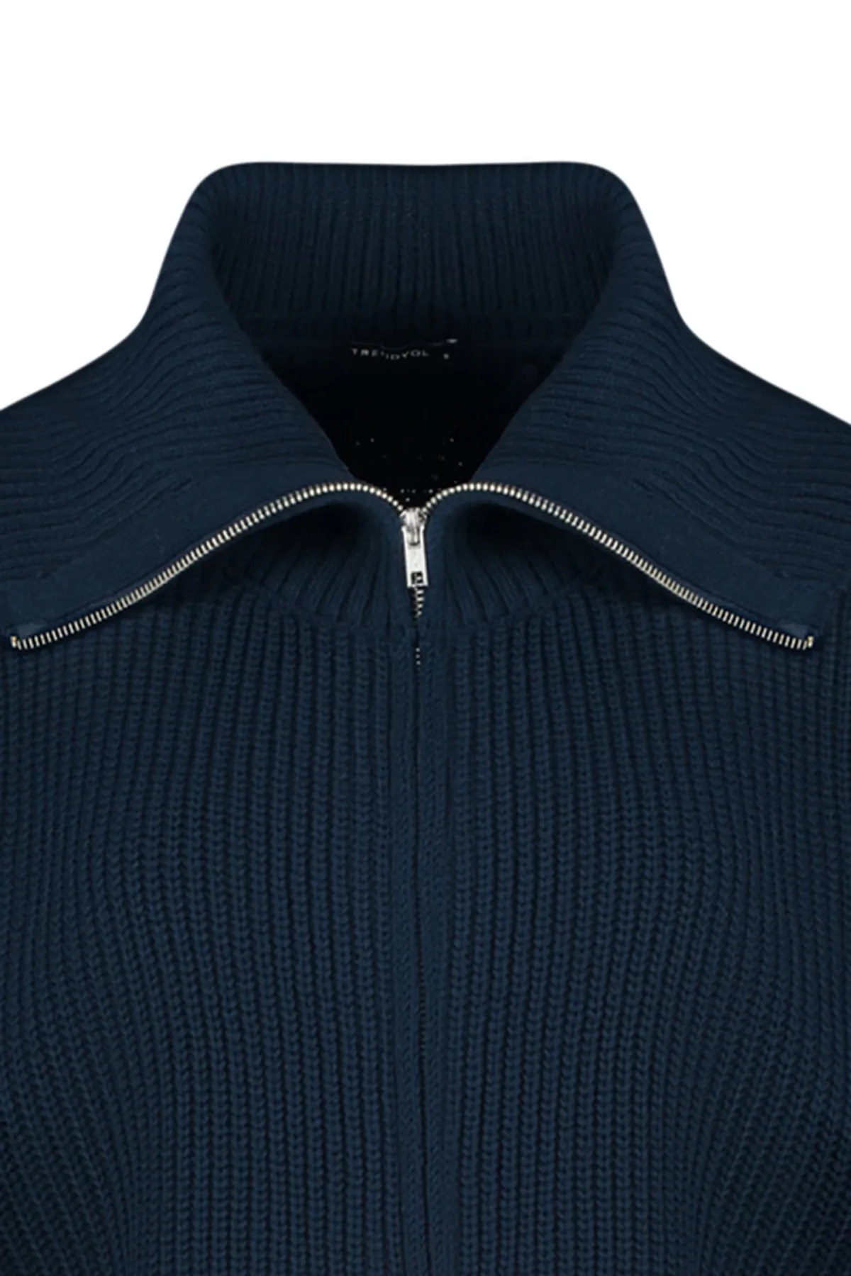 Trendyol Collection  Marineblauer Strick-Cardigan mit Degaje-Kragen und Reißverschluss TWOAW24HI00072